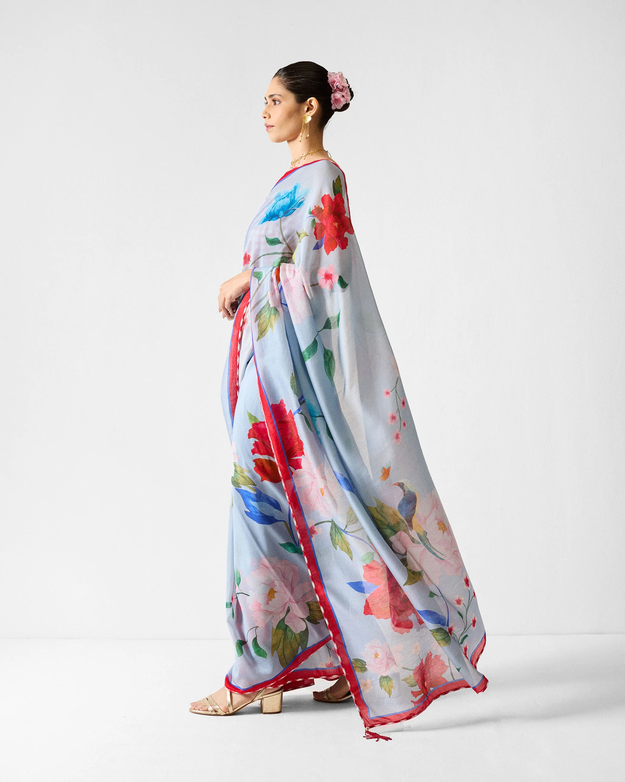 Roop Sari - Blue & Red Printed - Image 4