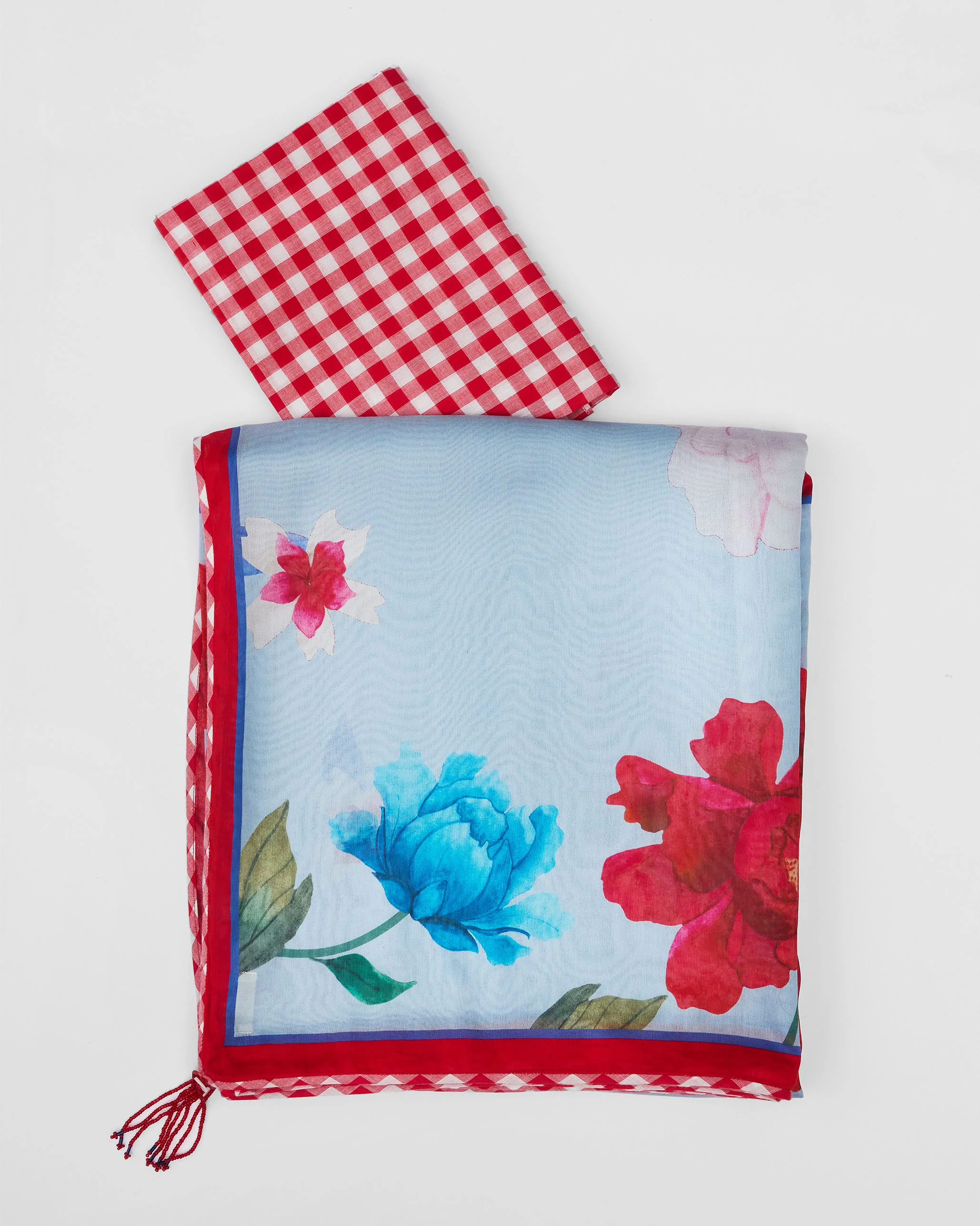 Roop Sari - Blue & Red Printed - Image 5
