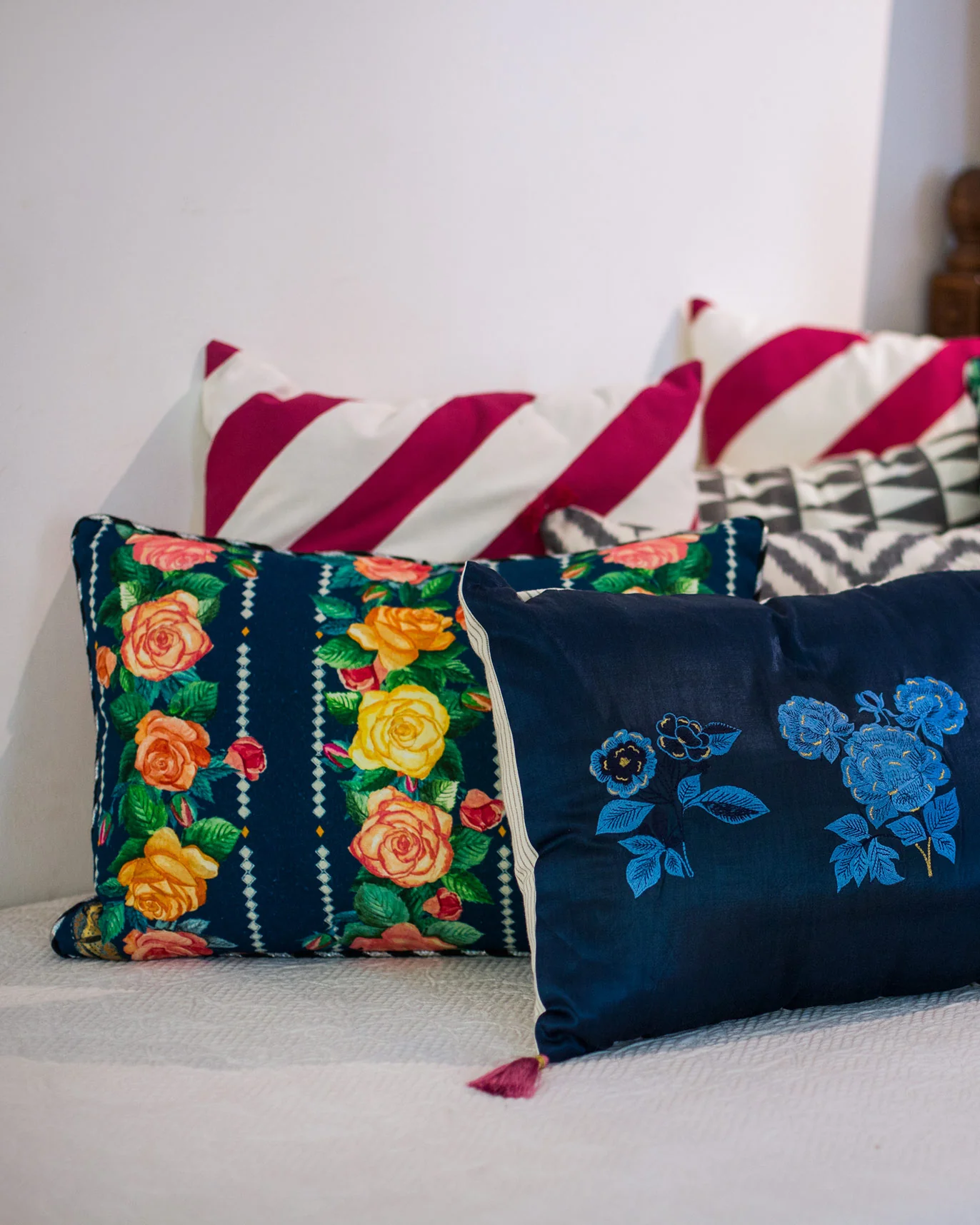 Rose Lumbar Cushion Cover - Blue - Image 2