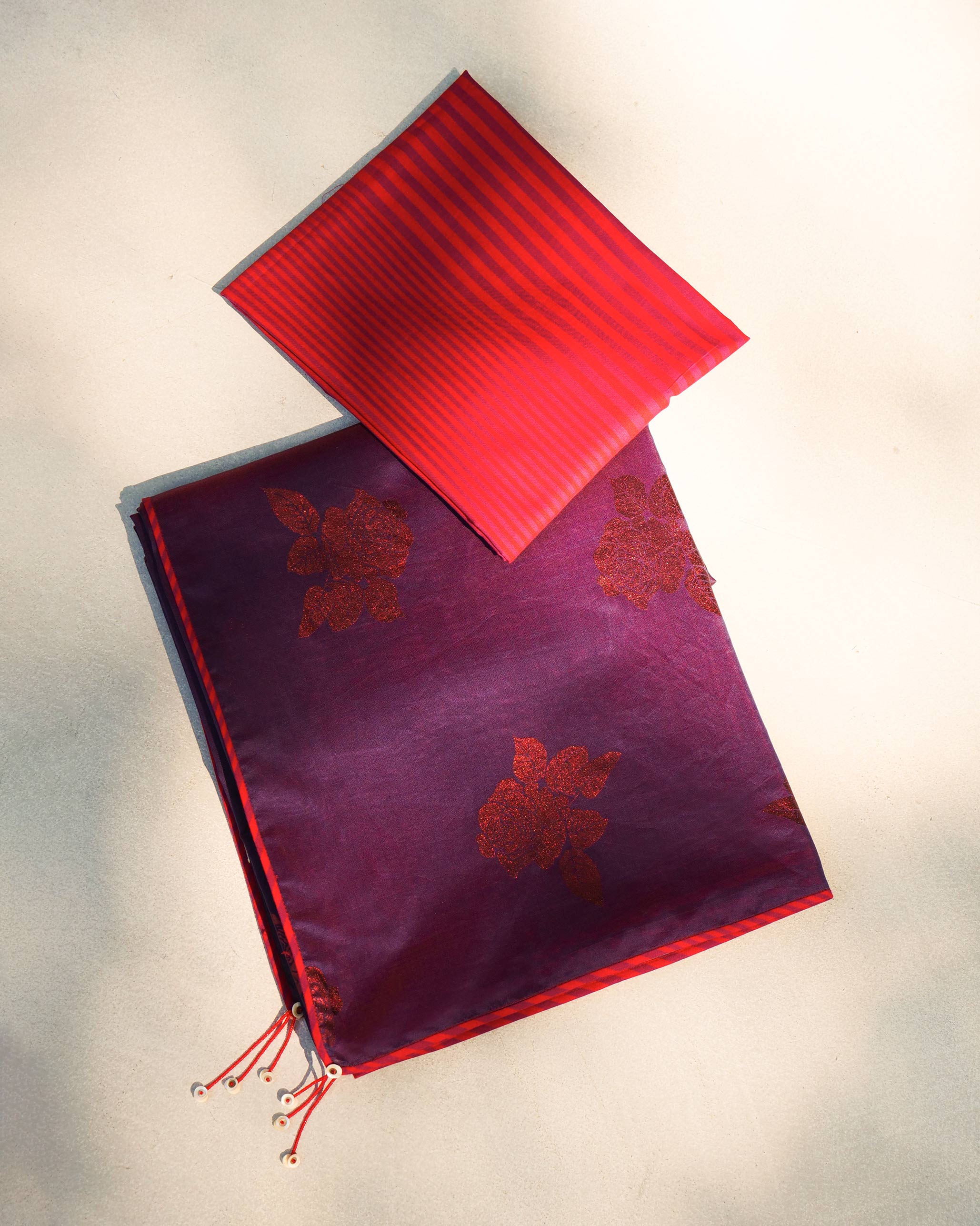 Rose Rush Sari - Purple & Foil Print - Image 5