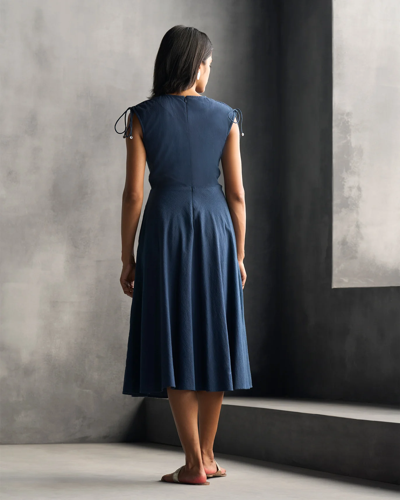 Ruched Shoulder Dress - Blue - Image 4
