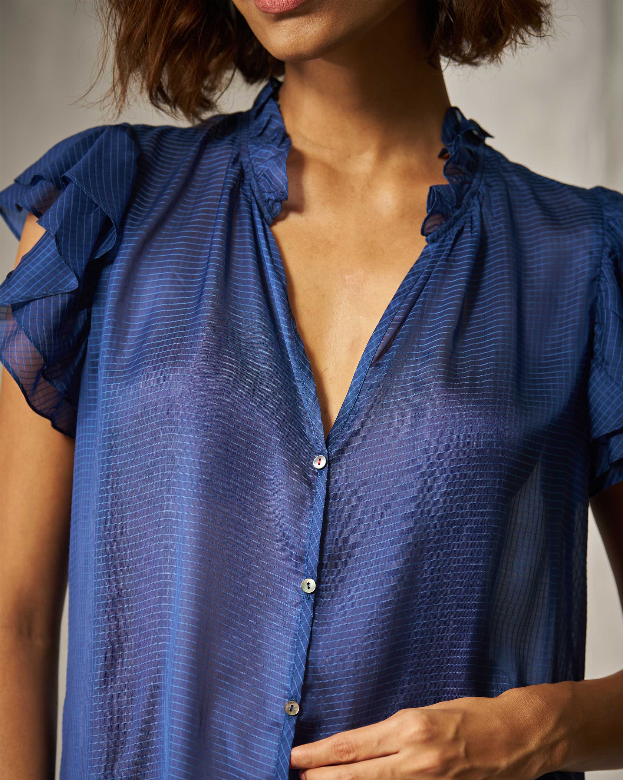 Ruffle Collar Shirt - Blue Checks - Image 3