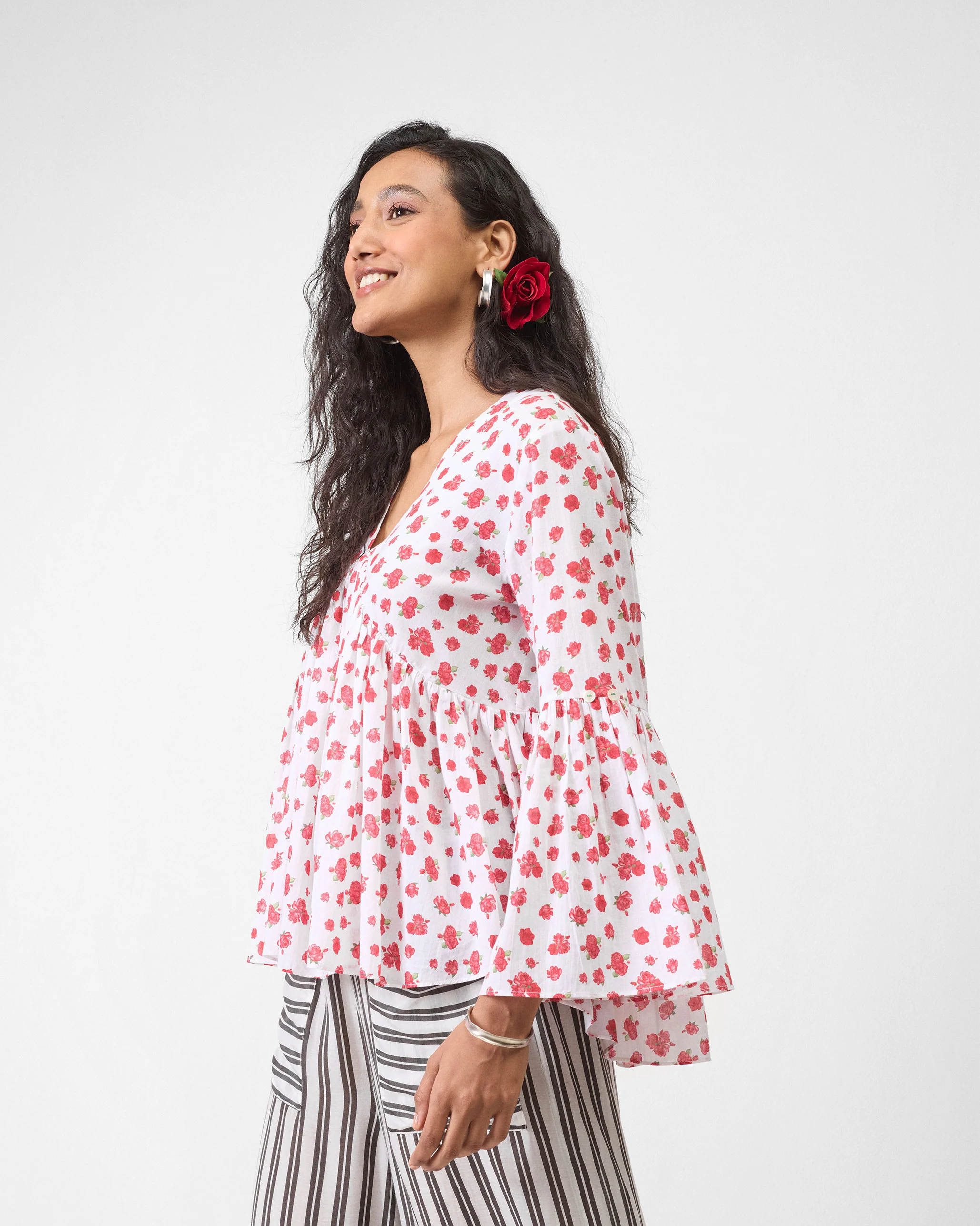 Ruffle Top - White & Watermelon Print - Image 4