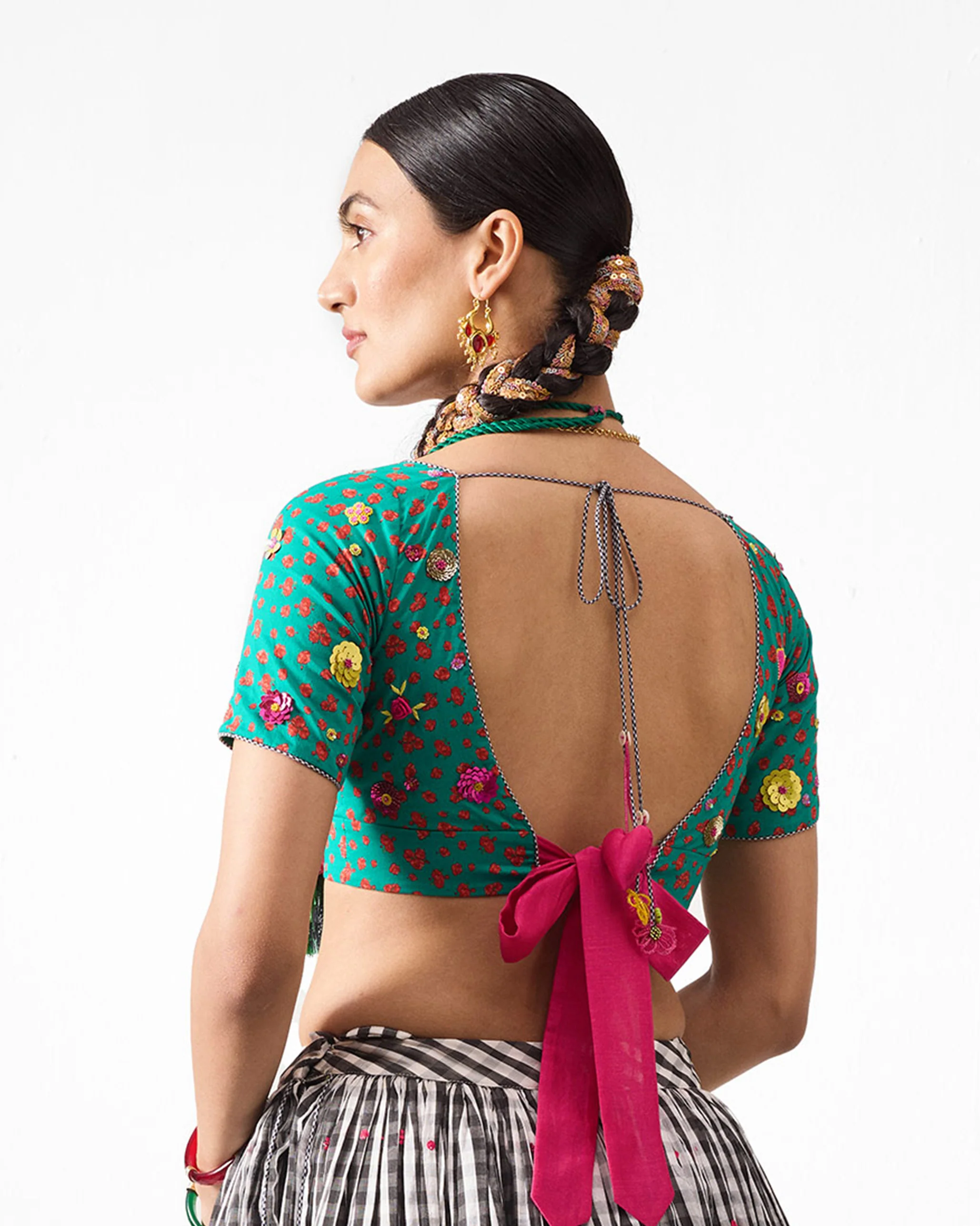 Saanjh Blouse - Red & Green Embroidered - Image 2