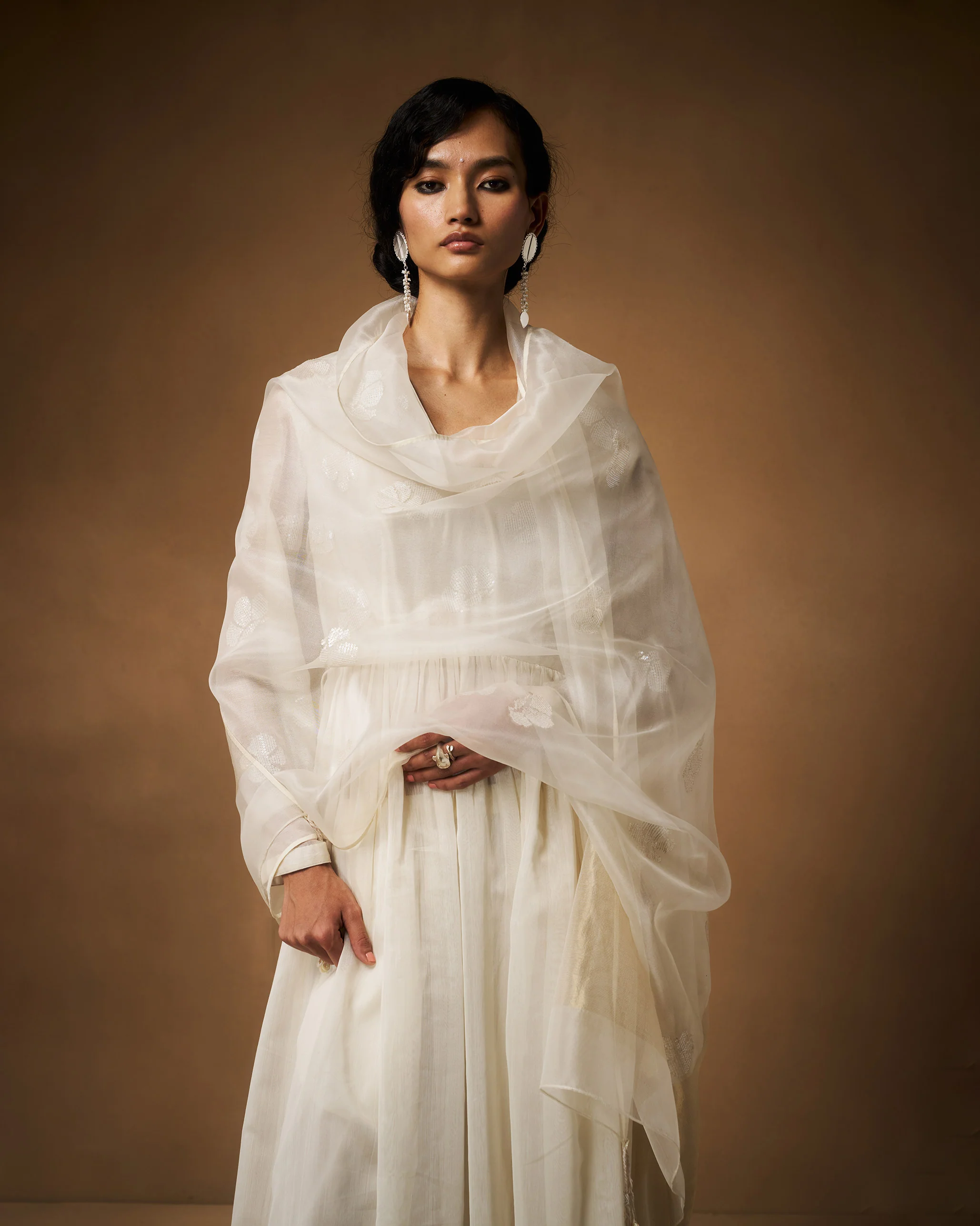 Saanjh Dupatta - Ivory Hand Embroidered - Image 2