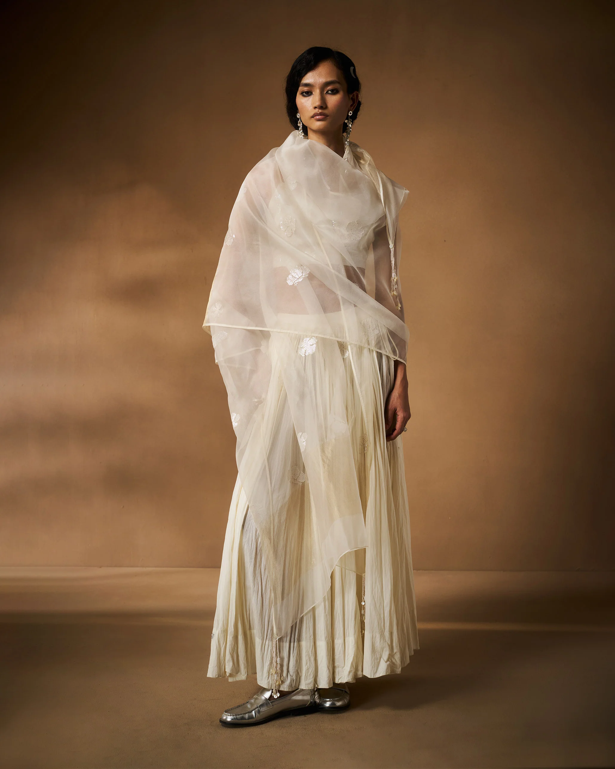 Saanjh Dupatta - Ivory Hand Embroidered - Image 3