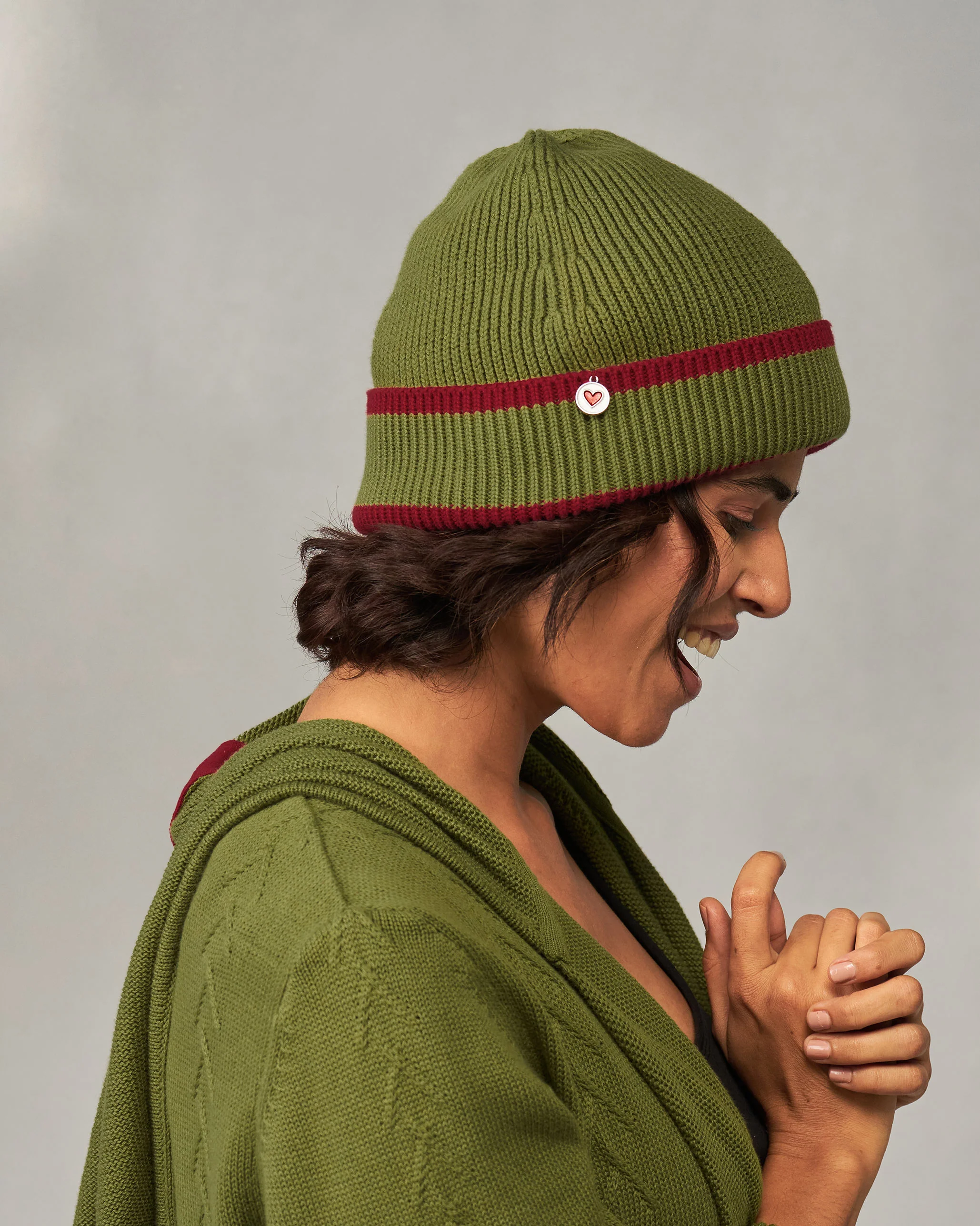 Safari Beanie - Olive & Red - Image 2