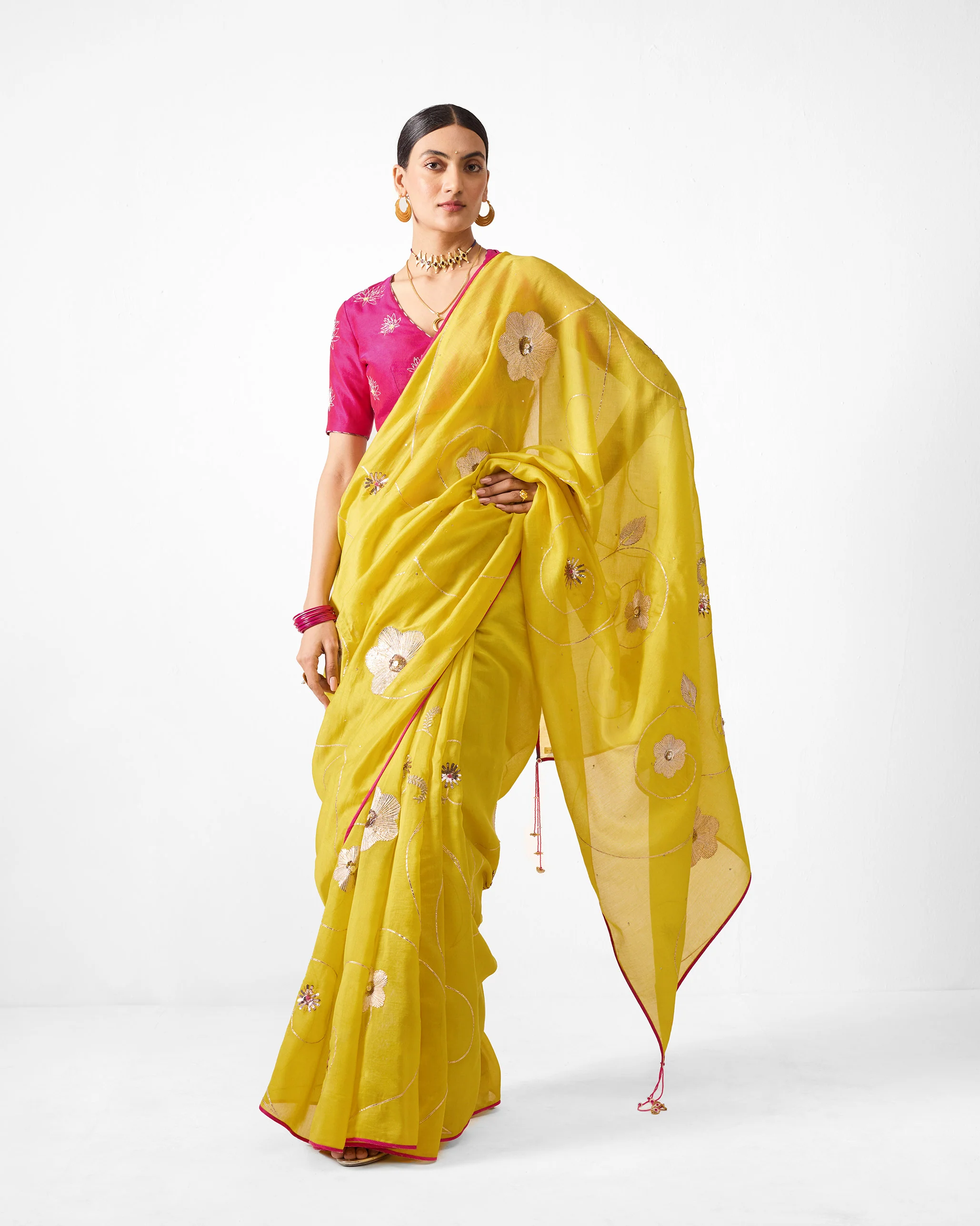 Seher Sari - Chartreuse Embroidered - Image 2