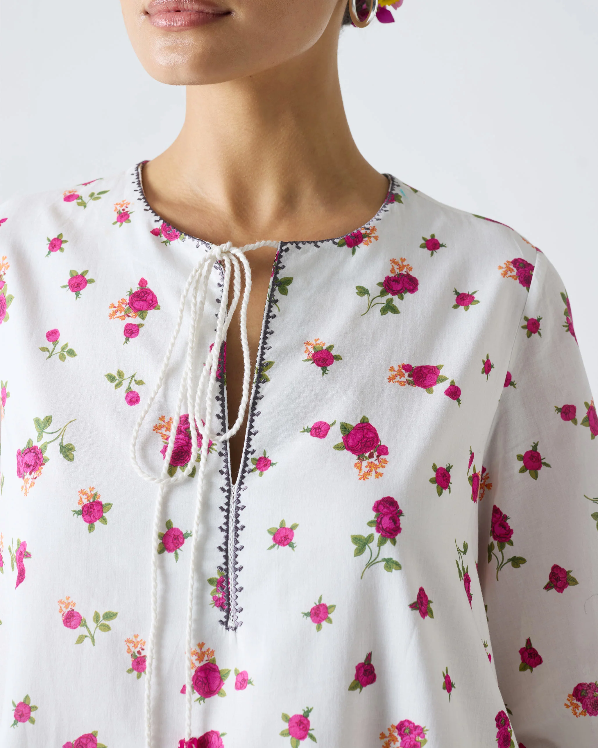 Shiro Beach Dress - White & Fuchsia Print - Image 2