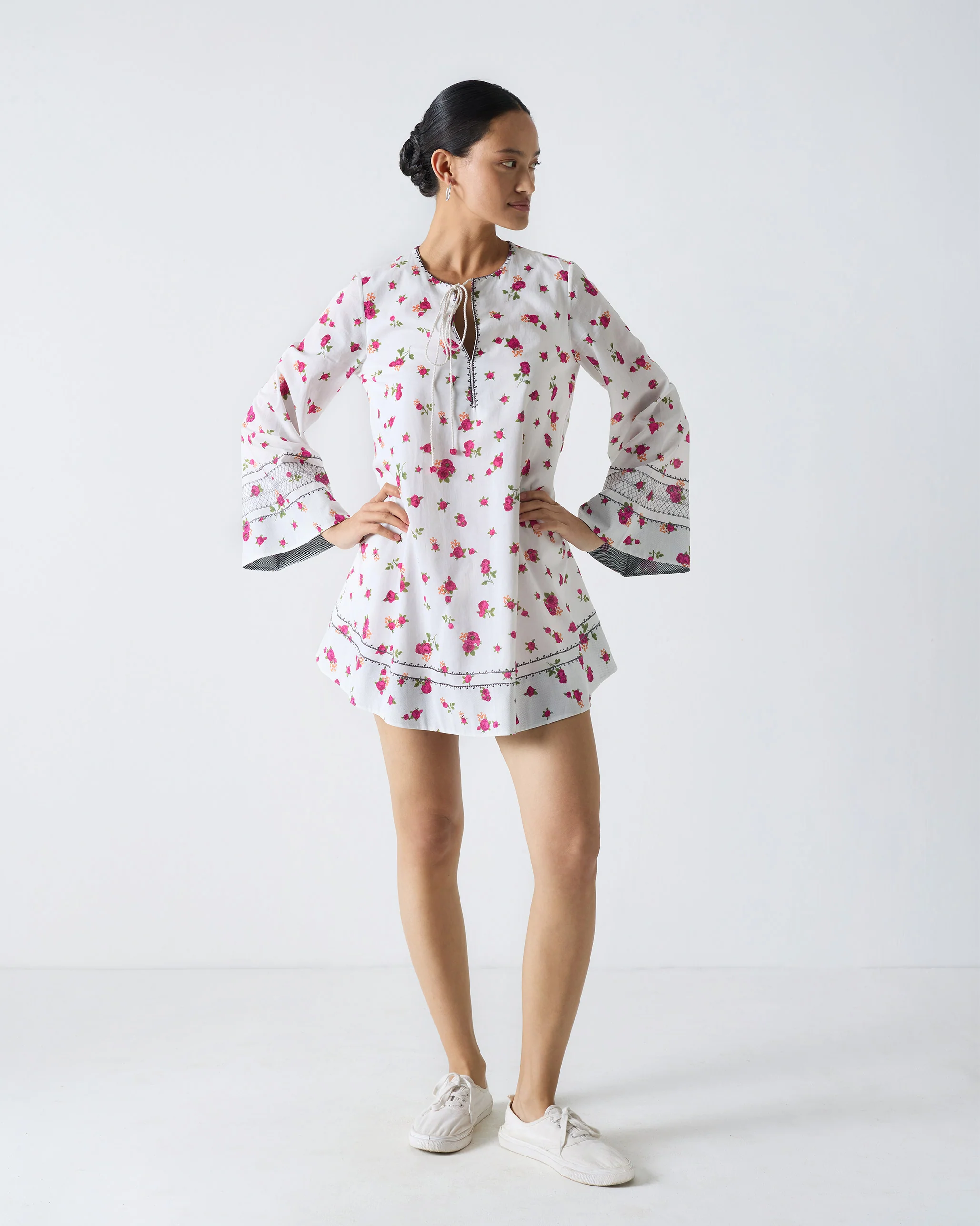 Shiro Beach Dress - White & Fuchsia Print - Image 6