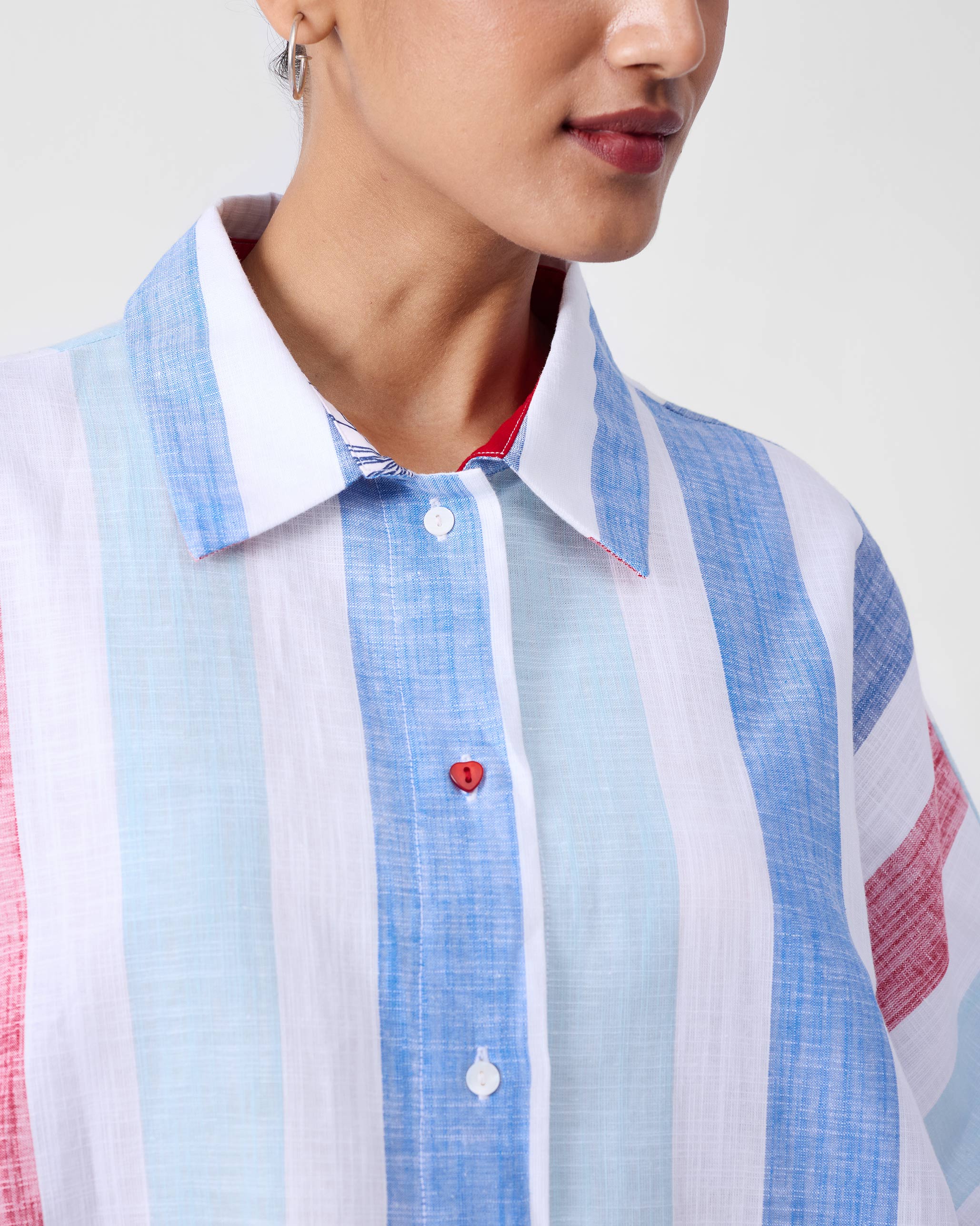 Shiro Boxy Shirt - Blue & Red Stripes - Image 4