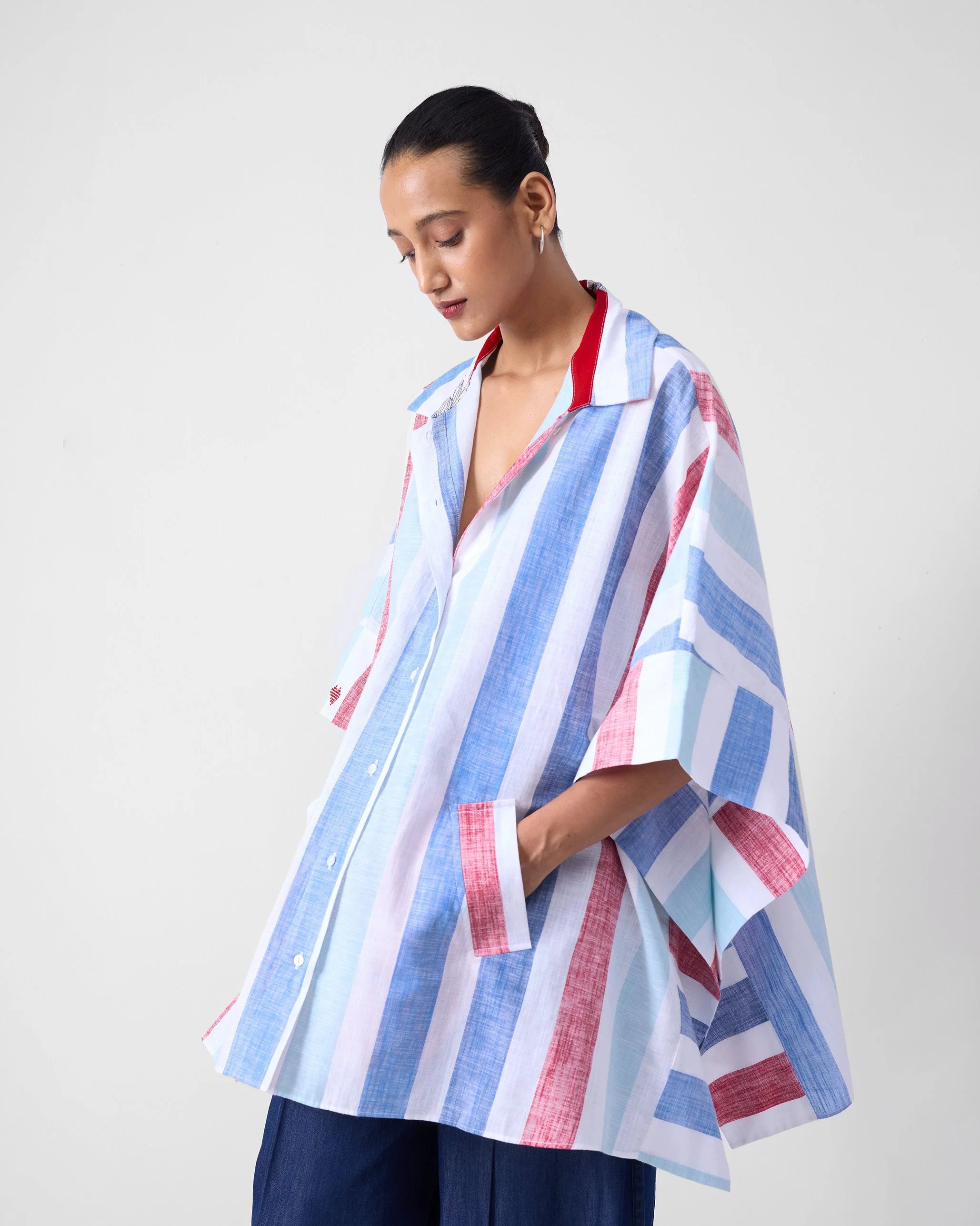 Shiro Boxy Shirt - Blue & Red Stripes - Image 5