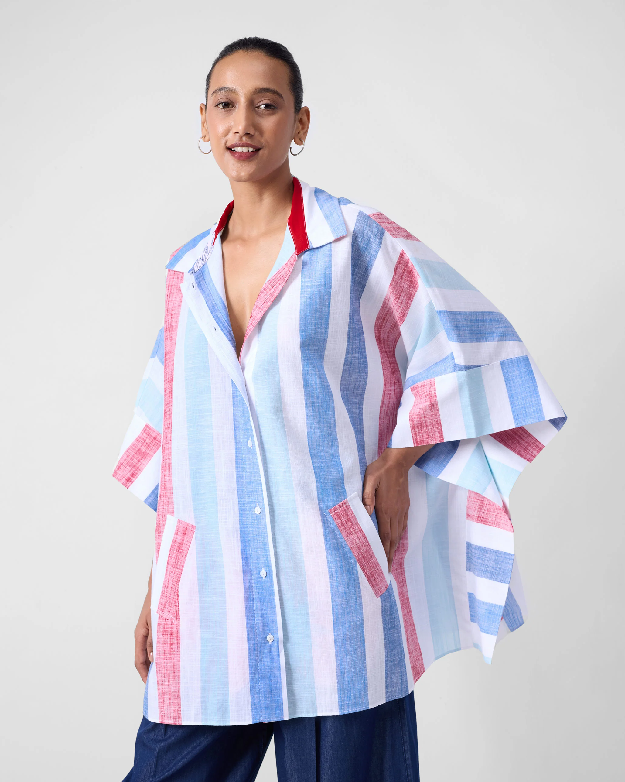 Shiro Boxy Shirt - Blue & Red Stripes - Image 7