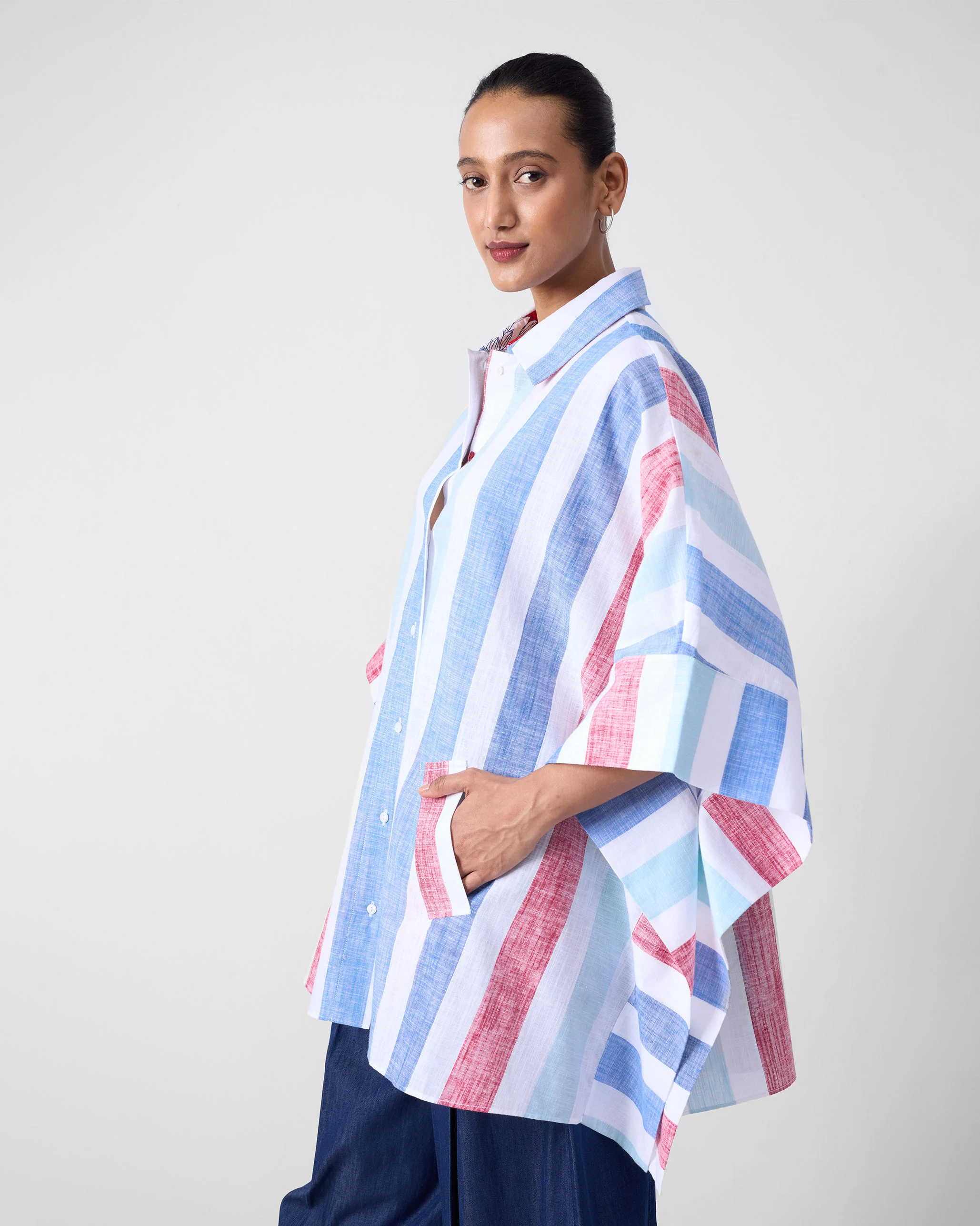 Shiro Boxy Shirt - Blue & Red Stripes - Image 8