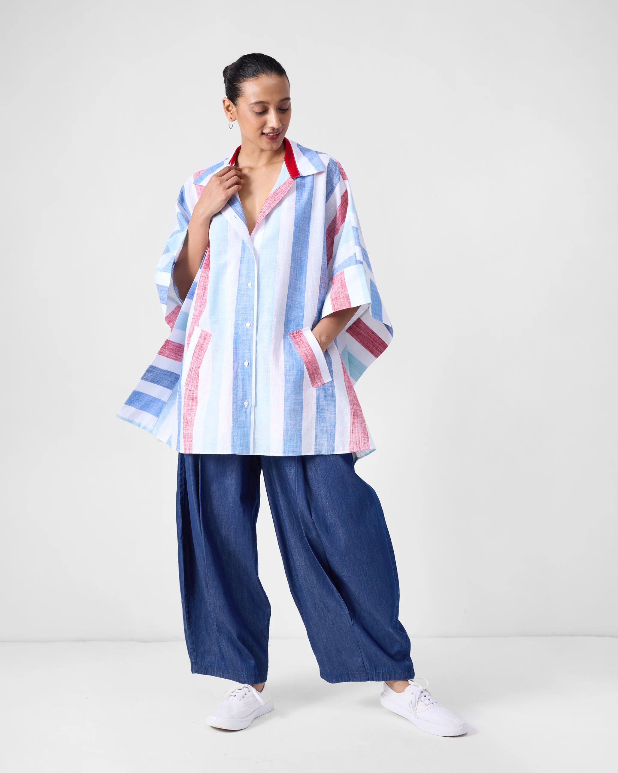 Shiro Boxy Shirt - Blue & Red Stripes - Image 9