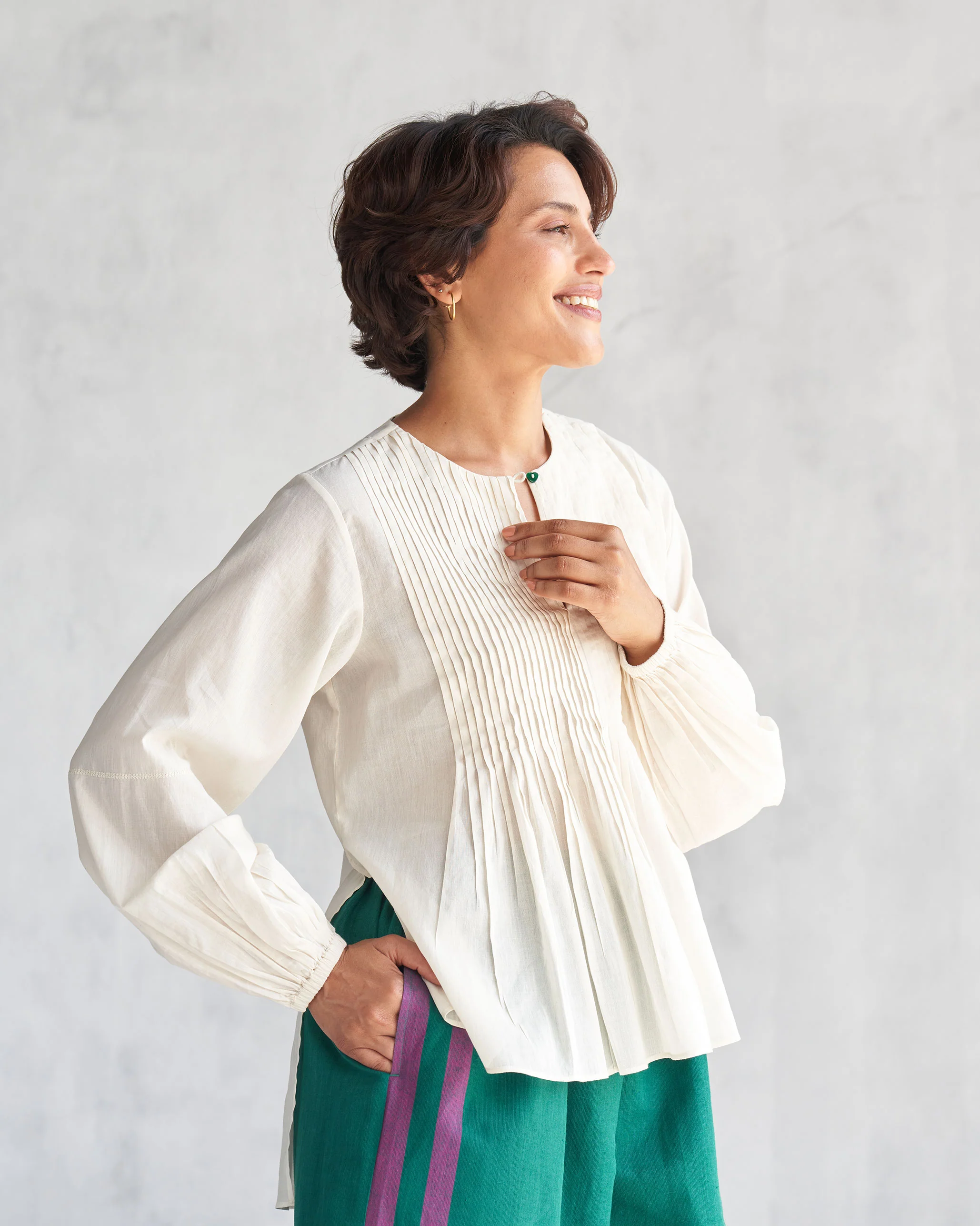 Shiro Pleated Top - Ivory - Image 3