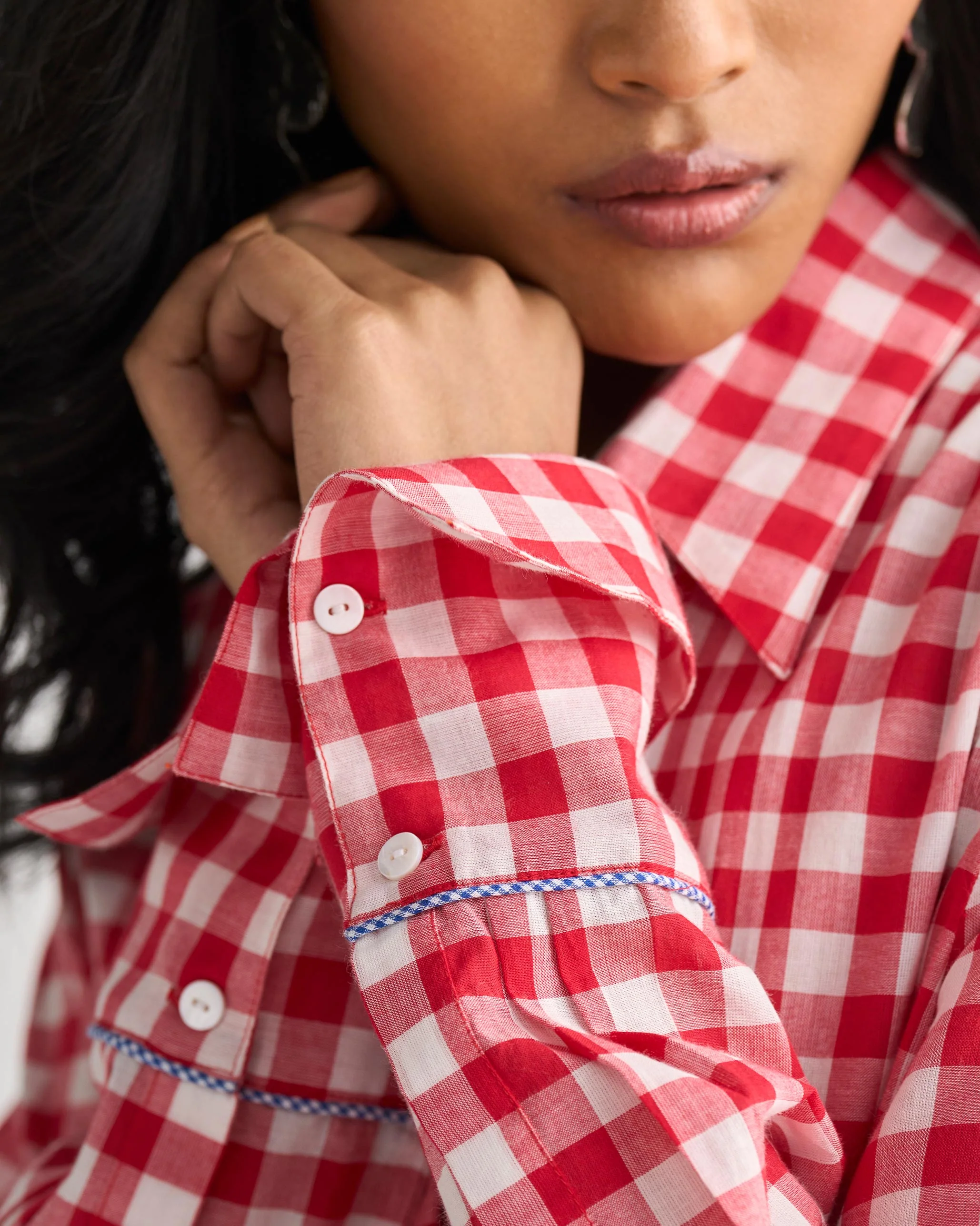 Shirt Collar Kurta - Red & White - Image 2