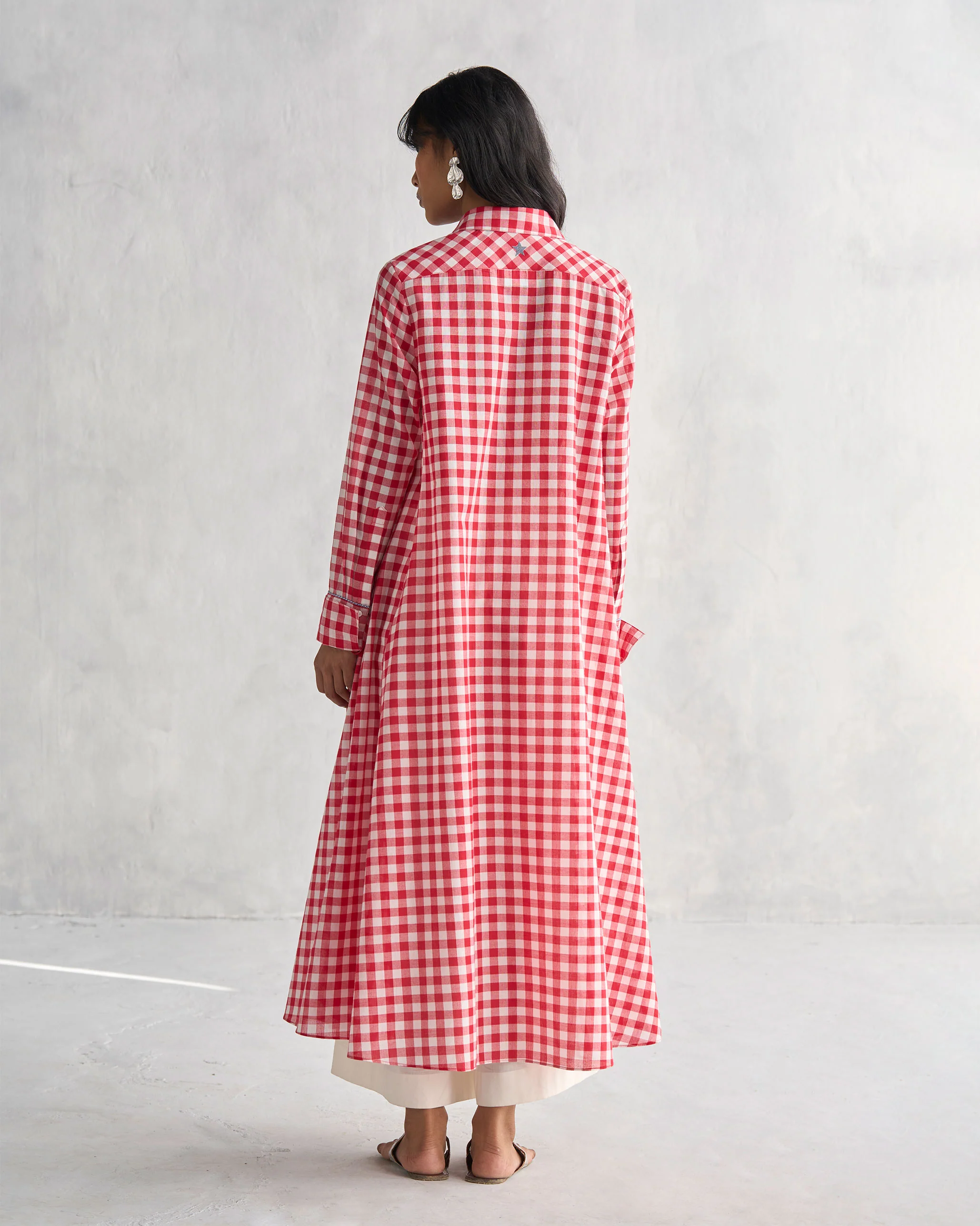 Shirt Collar Kurta - Red & White - Image 4