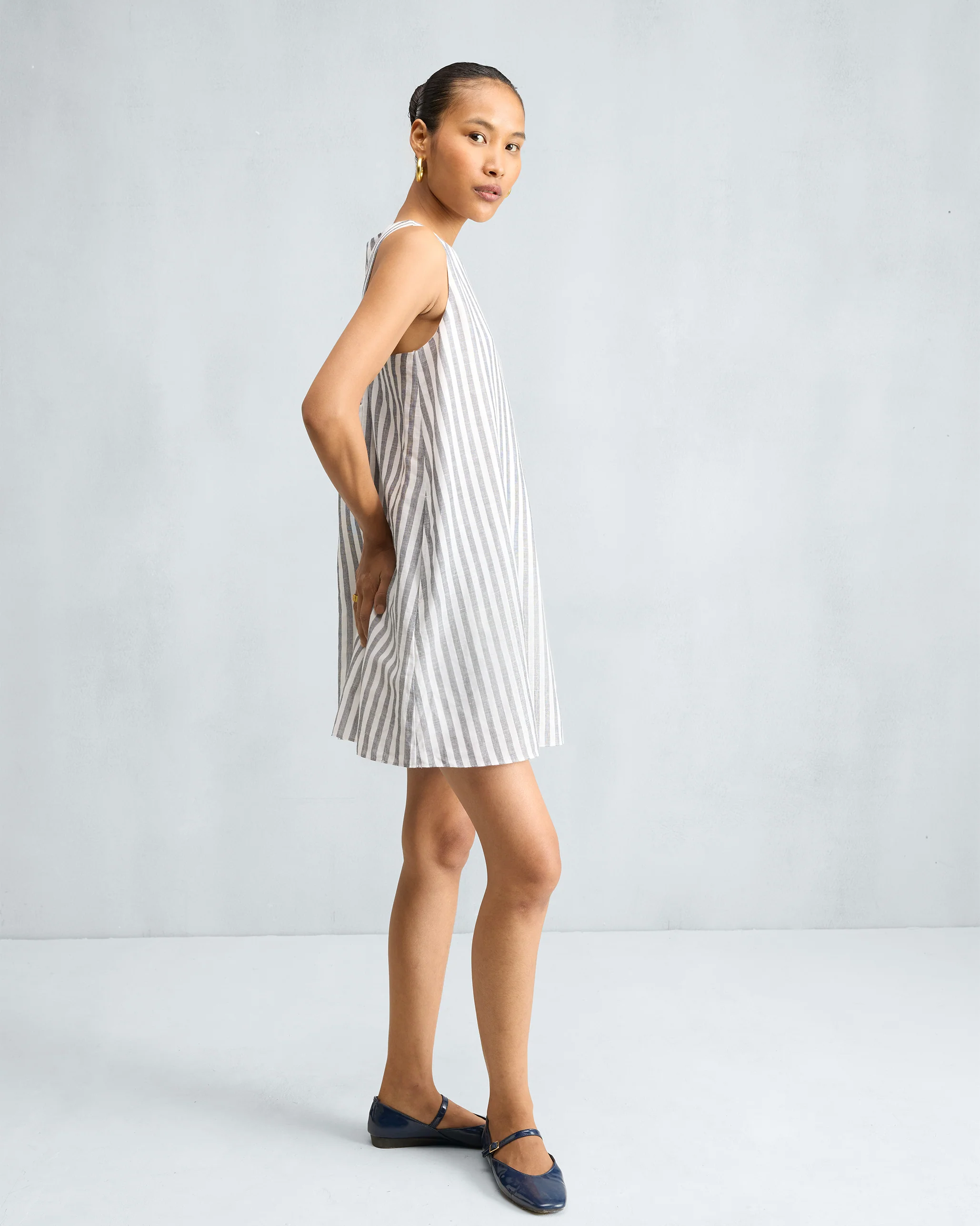 Short Racerback Dress - Charcoal & White Stripes - Image 2