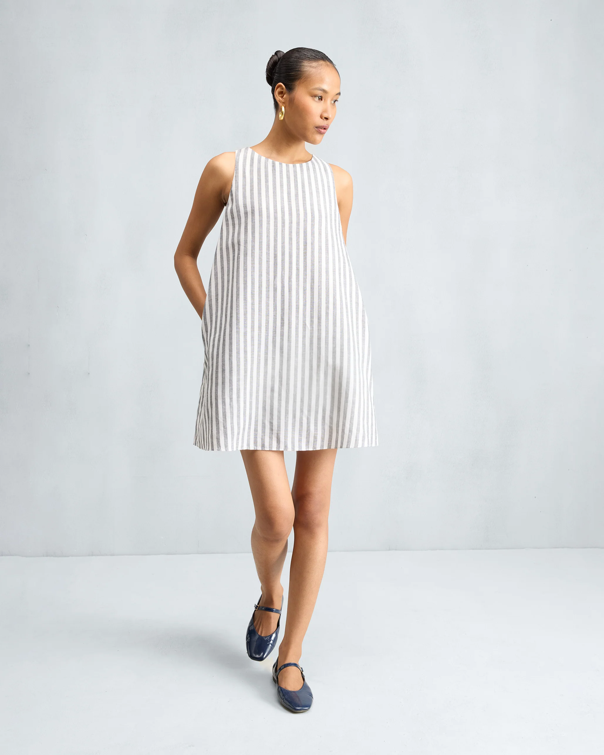 Short Racerback Dress - Charcoal & White Stripes - Image 5