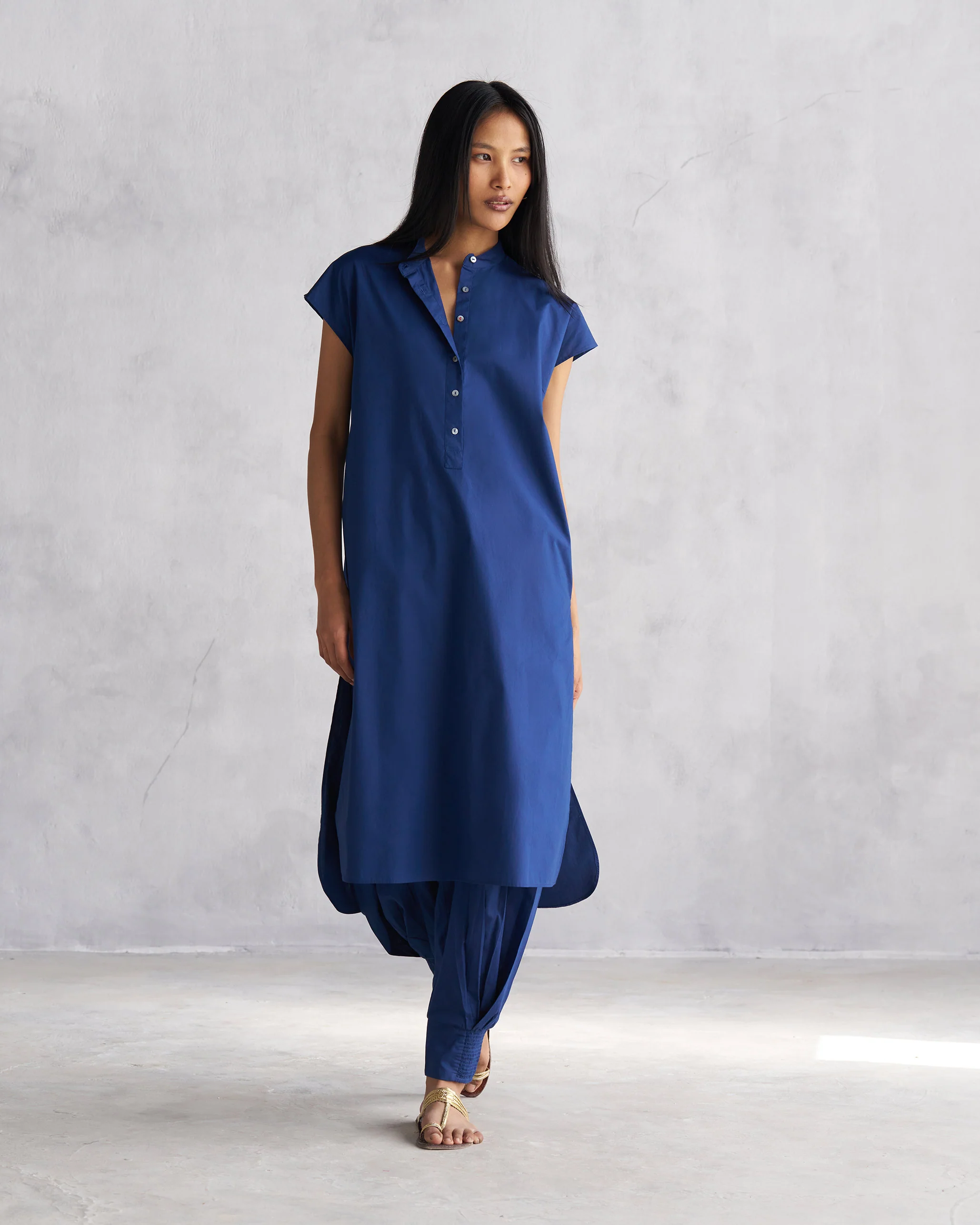 Short Sleeve Kurta - Indigo - Image 3