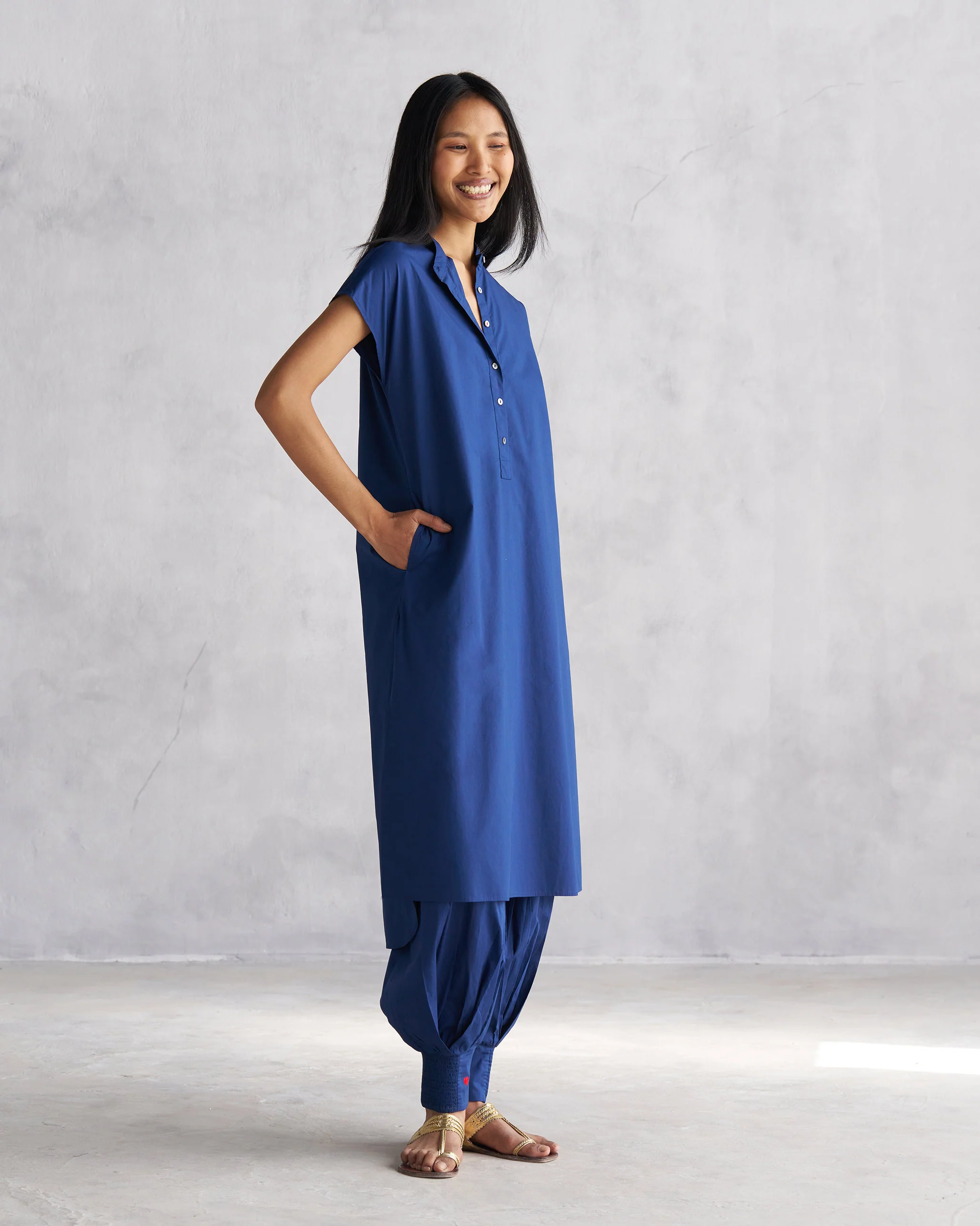 Short Sleeve Kurta - Indigo - Image 5