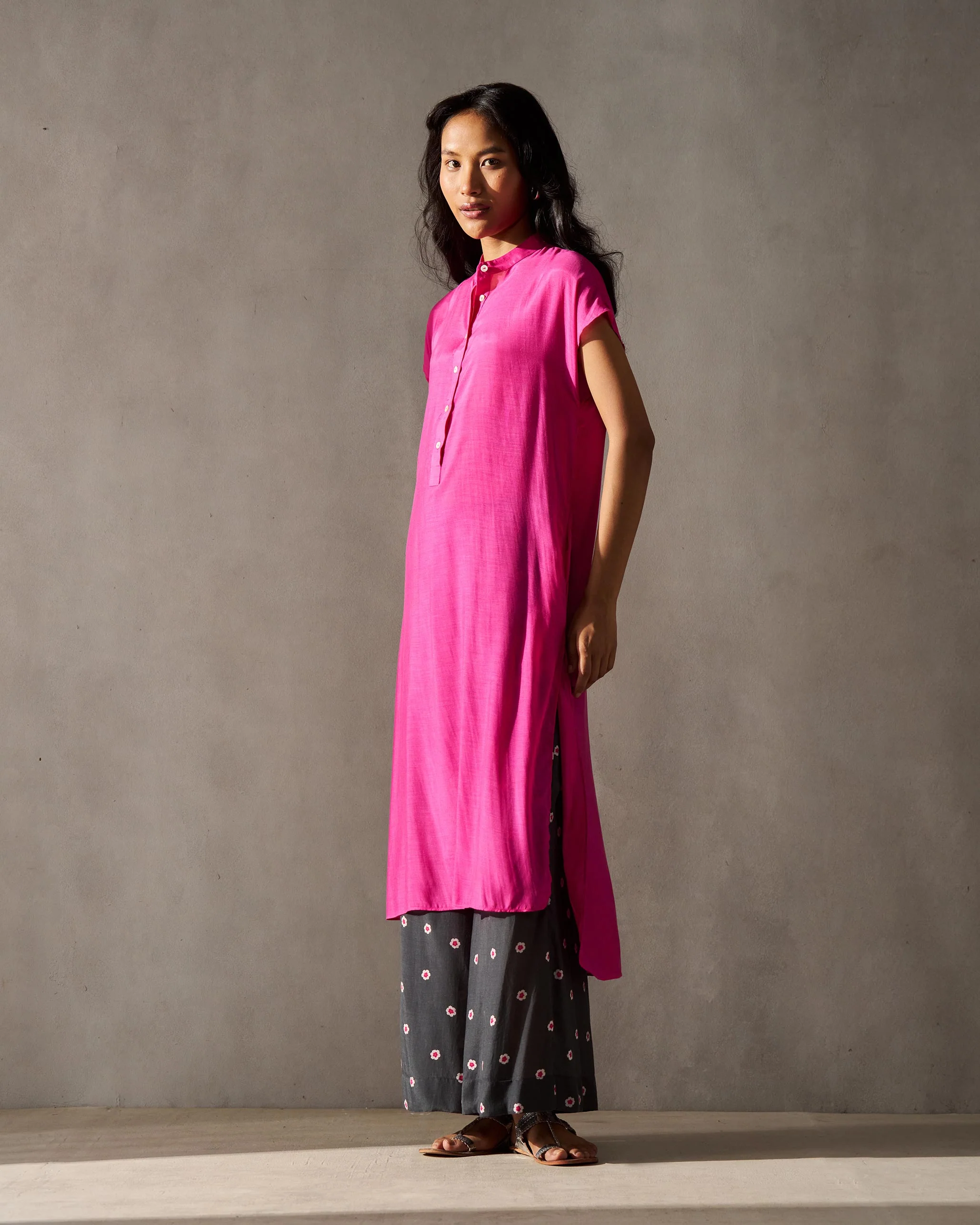 Short Sleeve Kurta - Magenta - Image 3