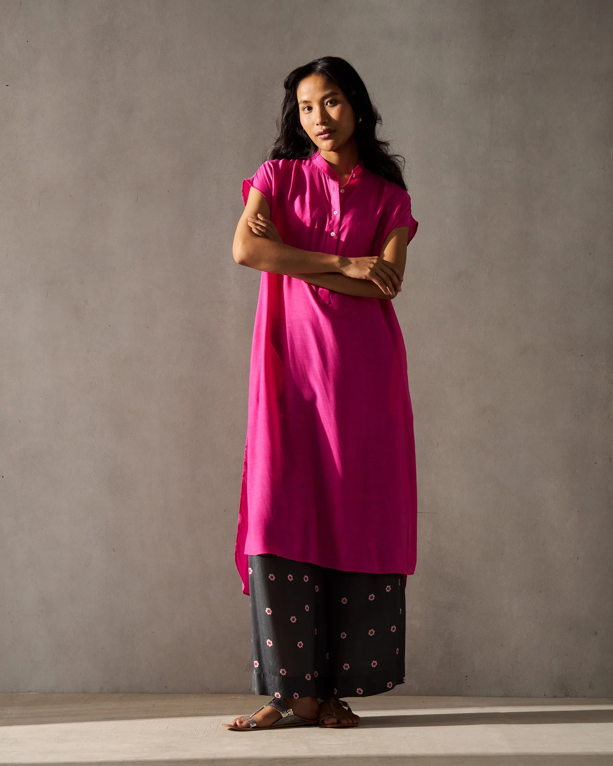Short Sleeve Kurta - Magenta - Image 5