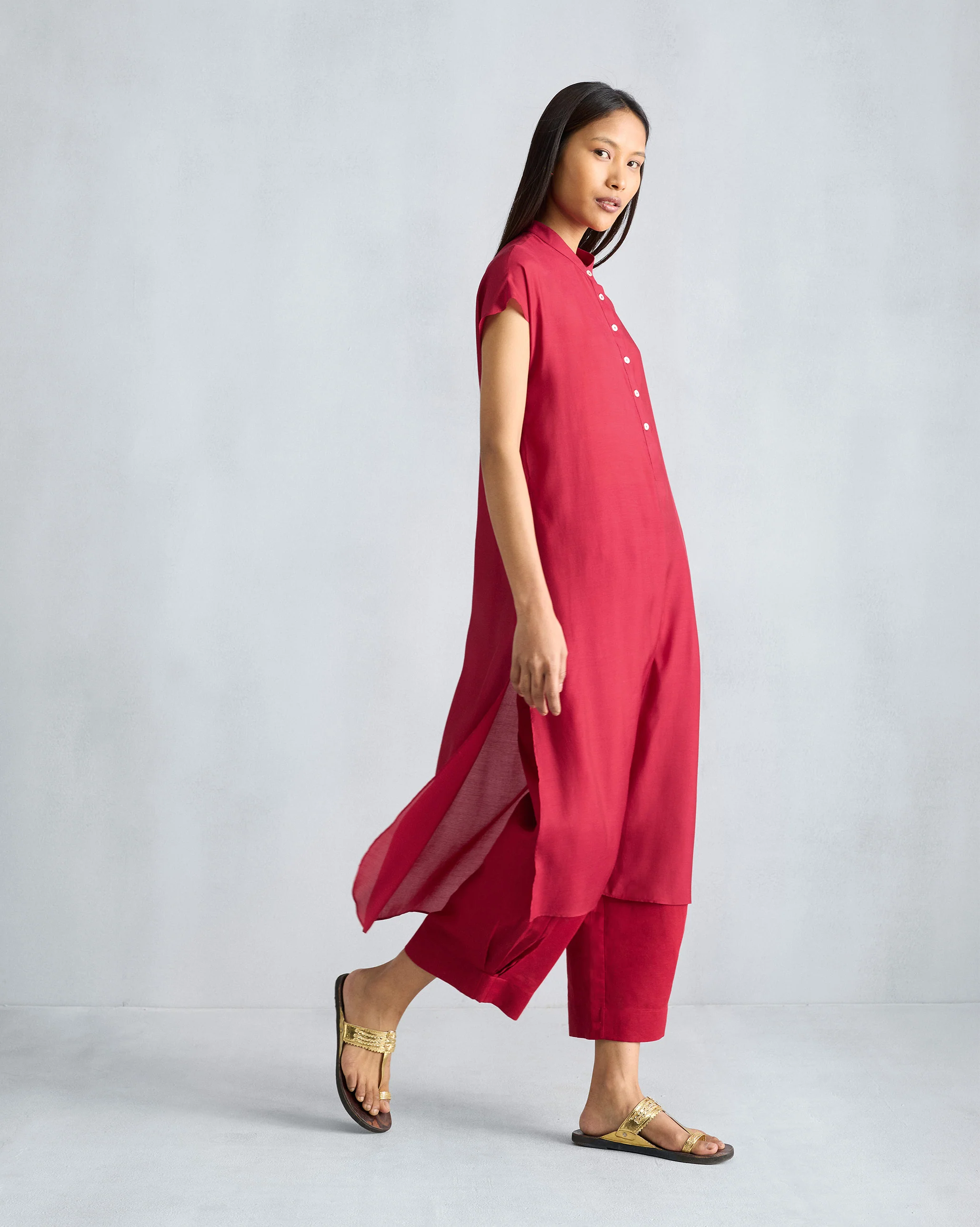 Short Sleeve Kurta - Red - Image 3