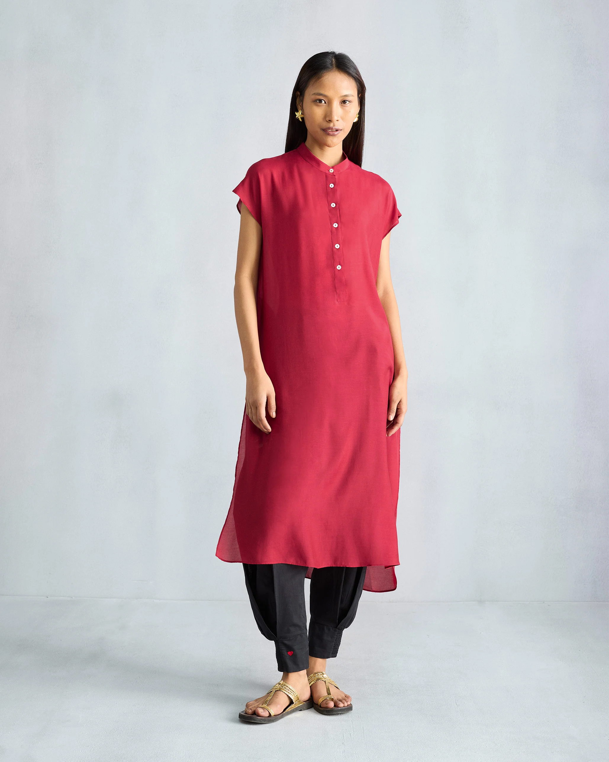 Short Sleeve Kurta - Red - Image 5