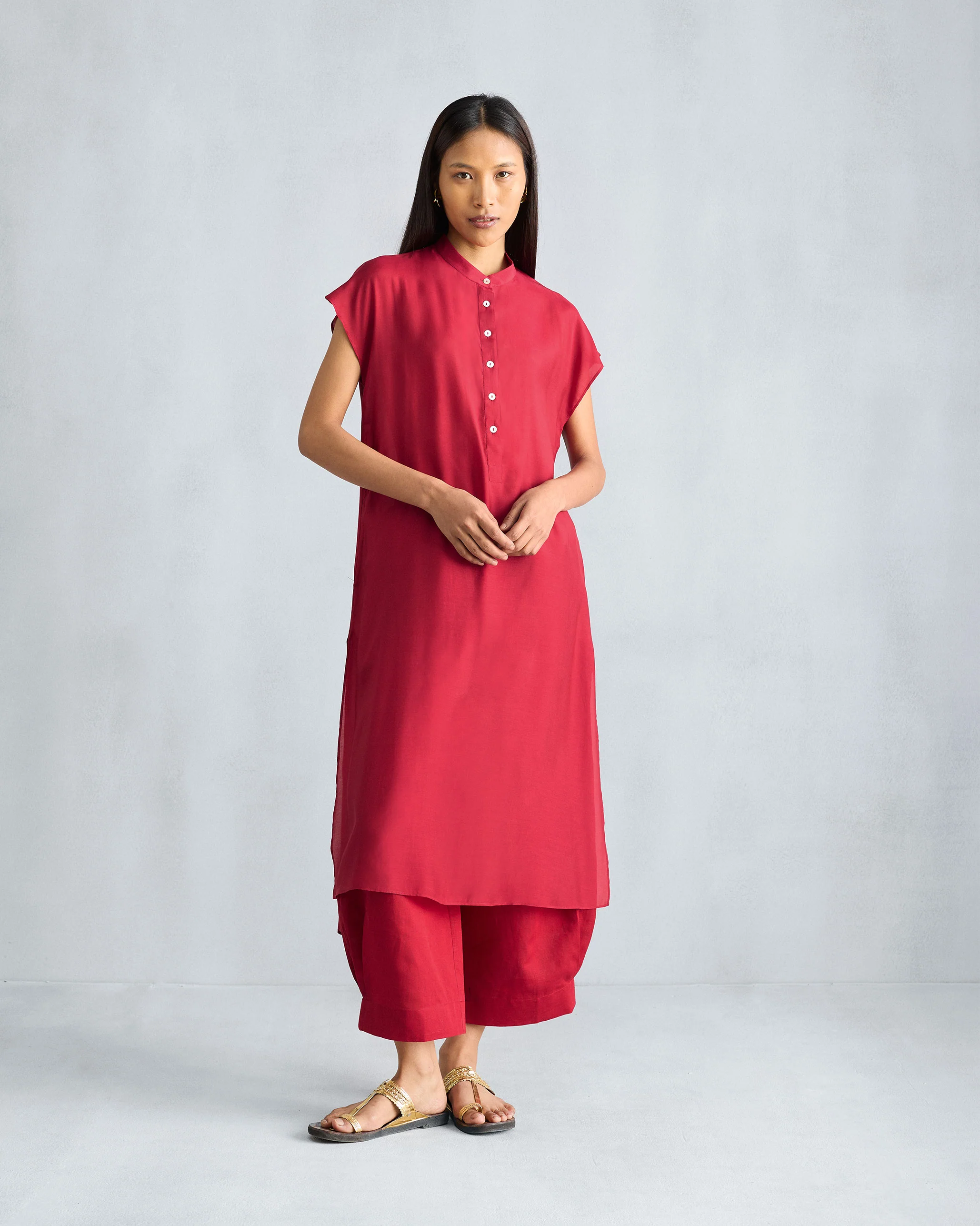 Short Sleeve Kurta - Red - Image 6