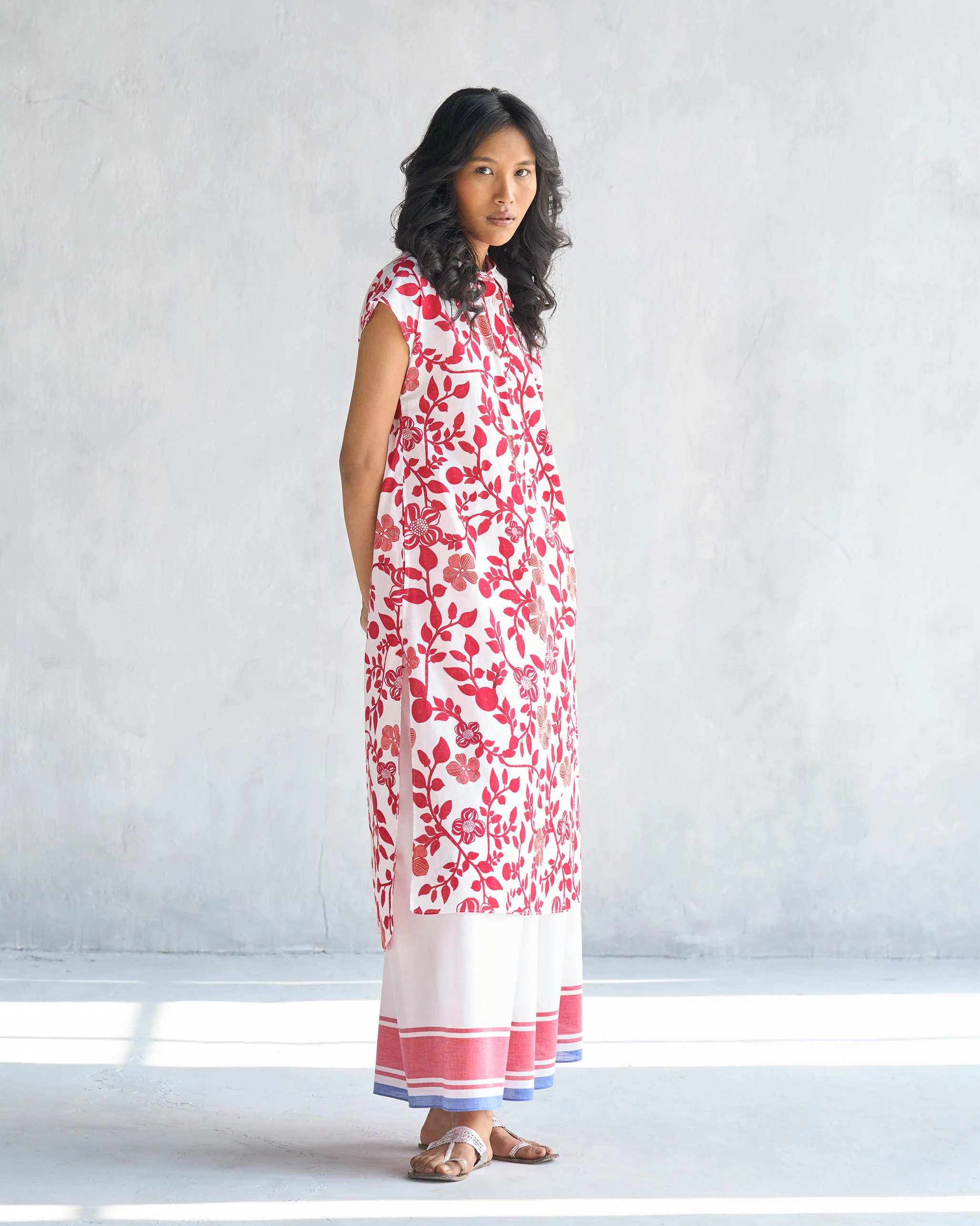 Short Sleeve Kurta - Red & White - Image 3
