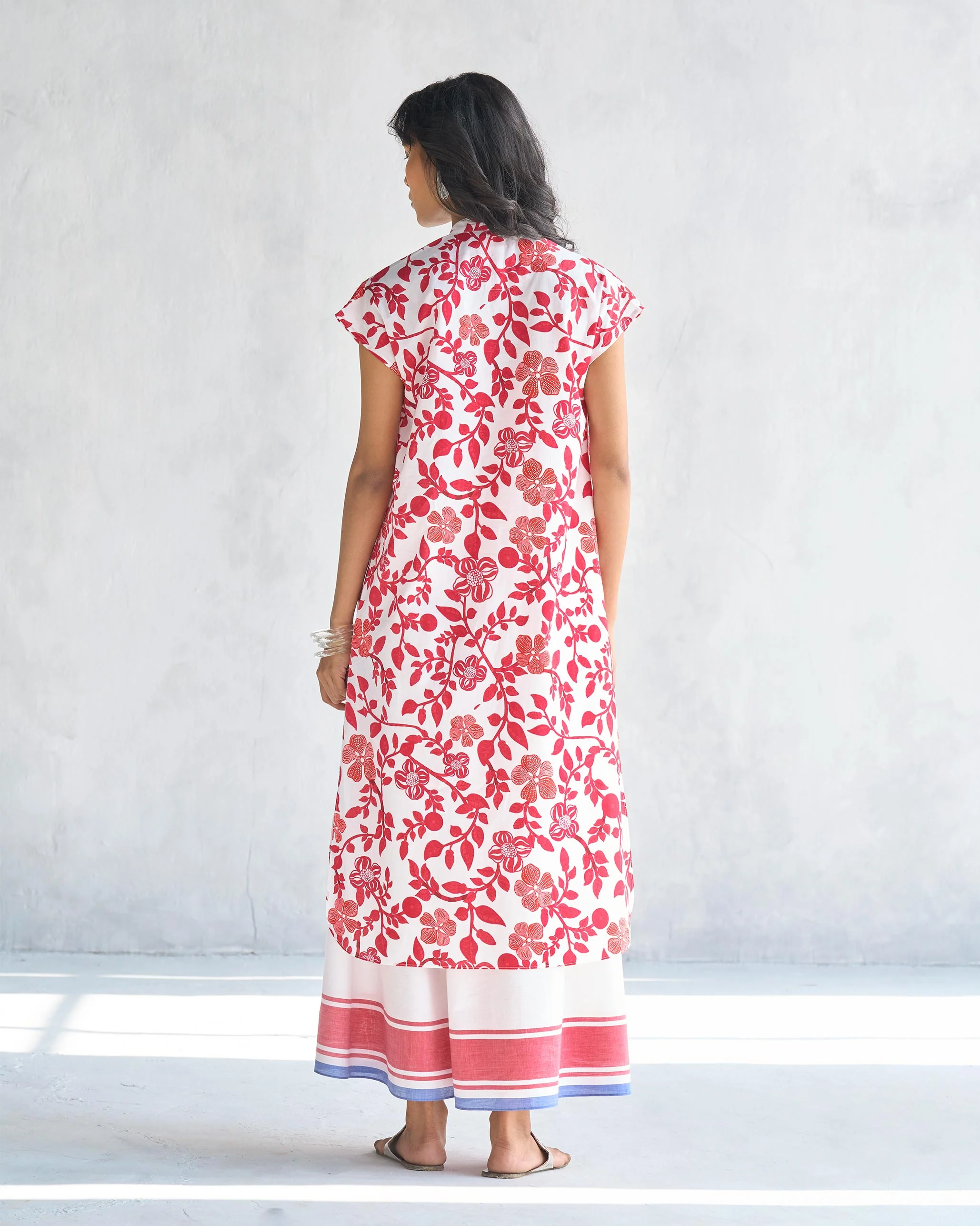 Short Sleeve Kurta - Red & White - Image 4