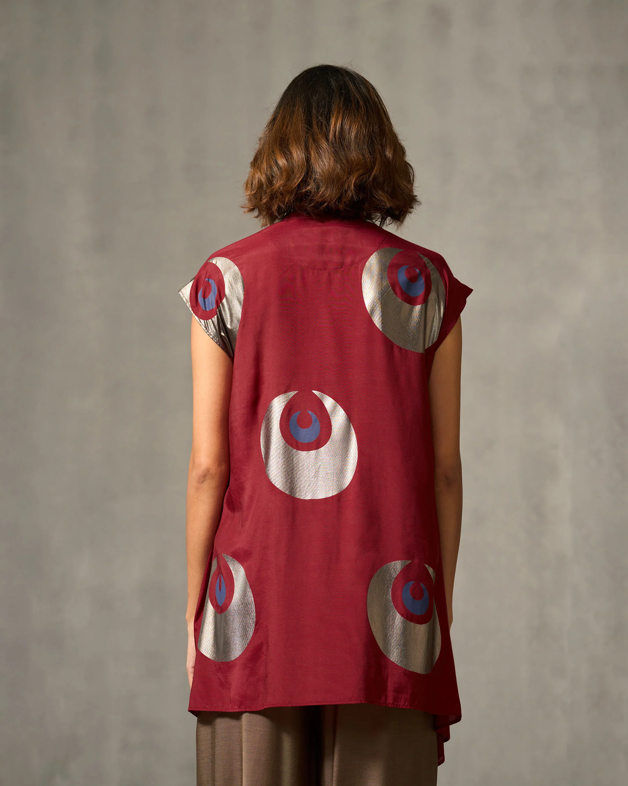 Shukran Asymmetrical Top - Red & Navy Print - Image 4