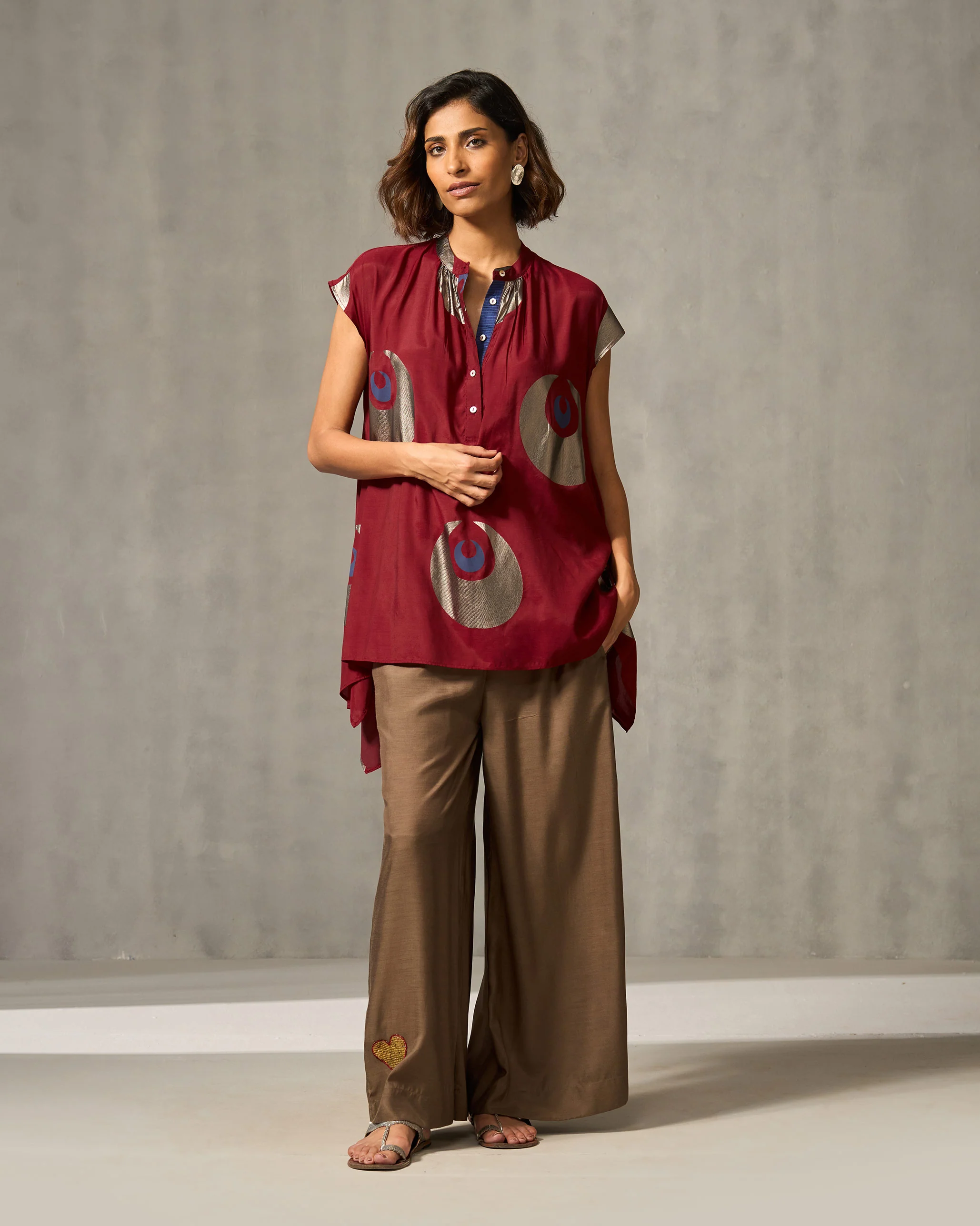 Shukran Asymmetrical Top - Red & Navy Print - Image 6