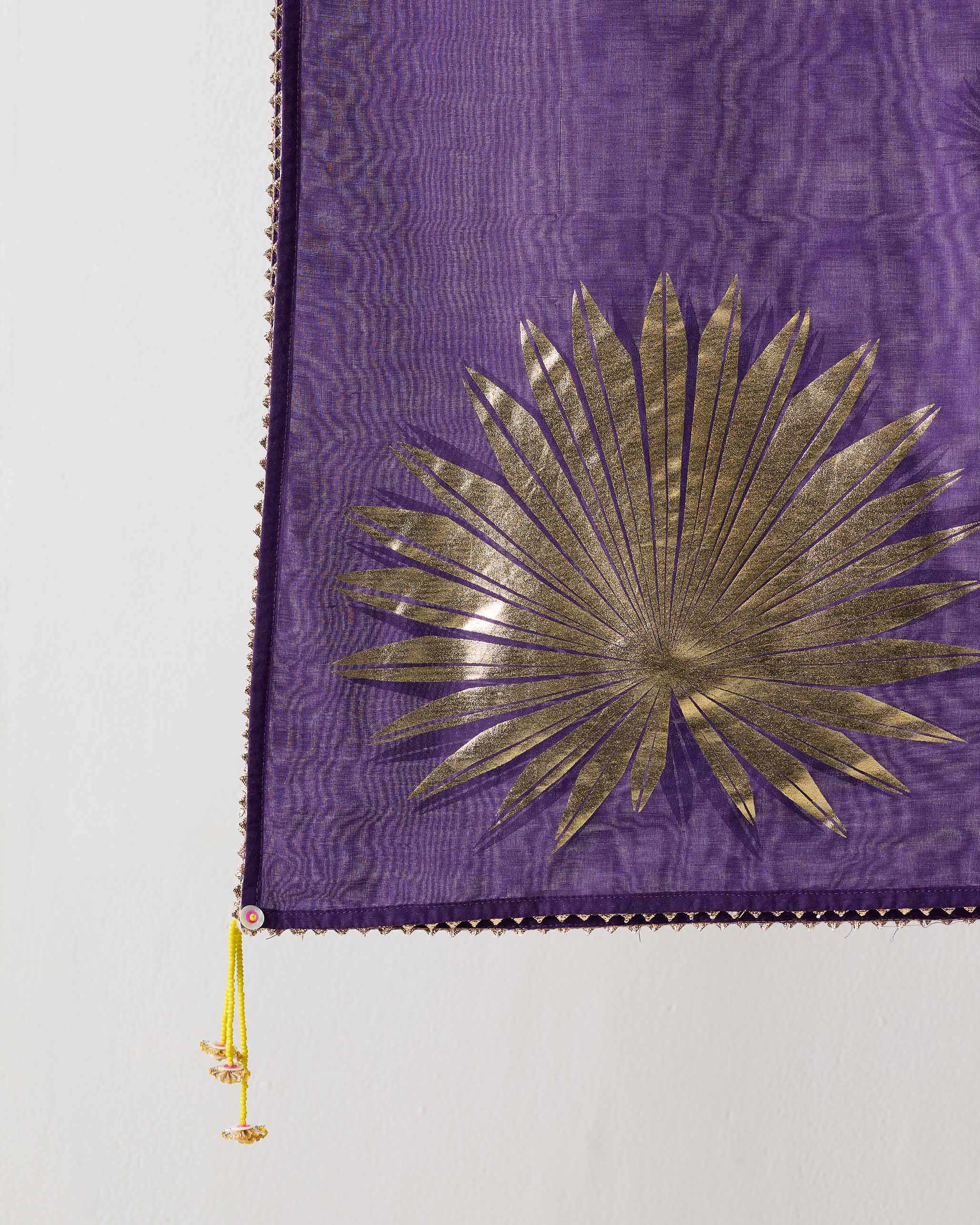 Sia Dupatta - Purple & Gold Printed - Image 4