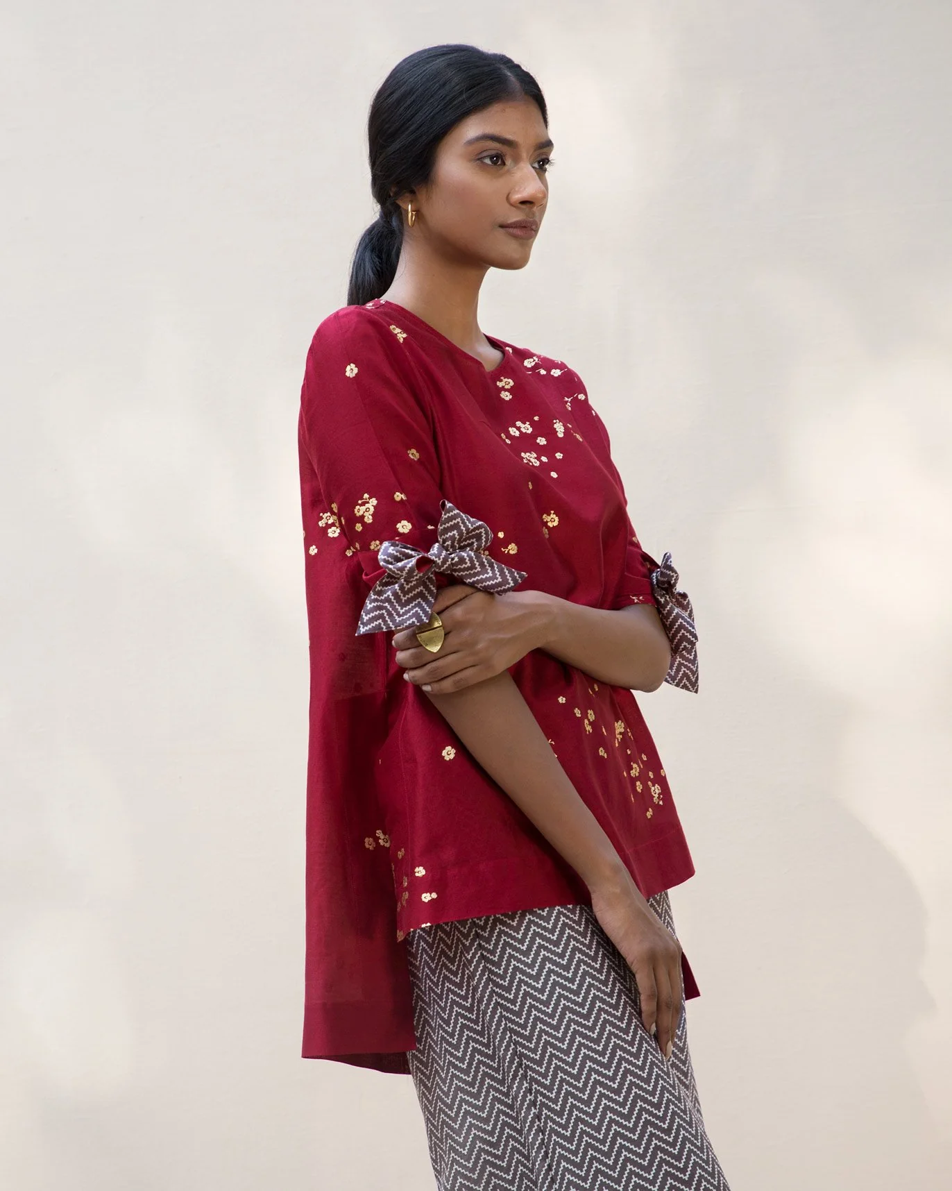 Side High Slit Top - Red - Image 4