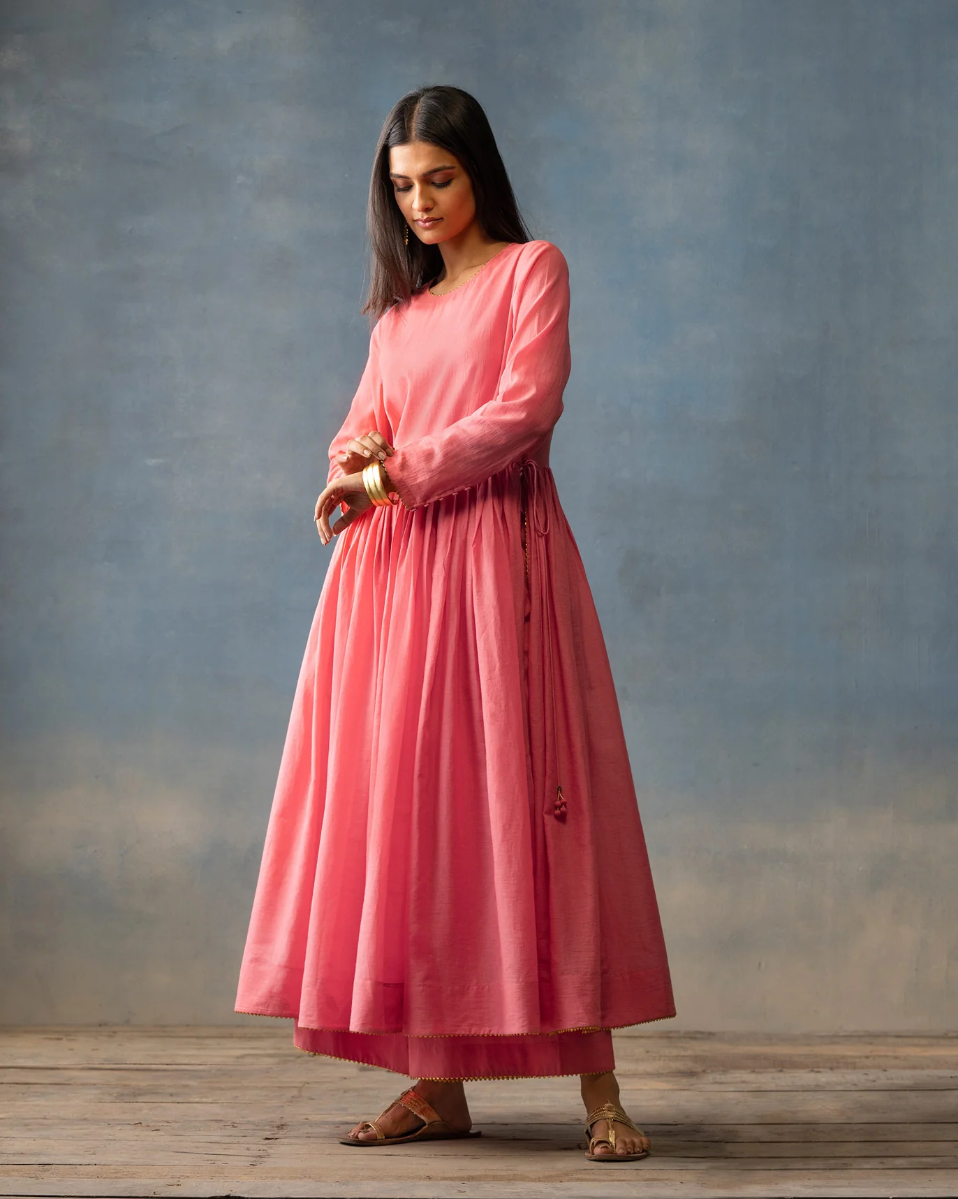 Side Slit Kurta & Basic Pyjamas - Deep Pink - Image 3