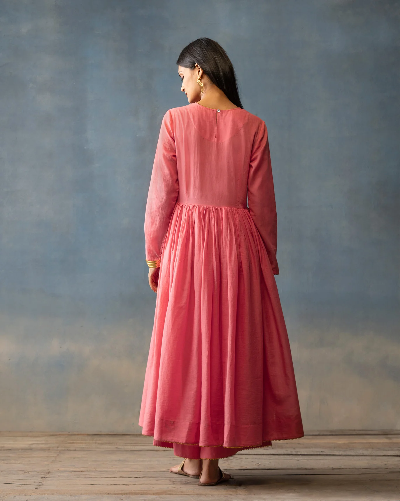 Side Slit Kurta & Basic Pyjamas - Deep Pink - Image 5