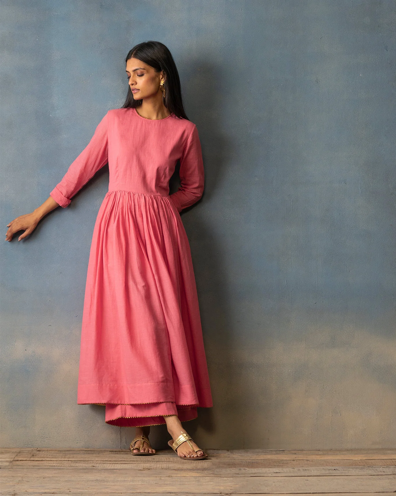 Side Slit Kurta & Basic Pyjamas - Deep Pink - Image 7