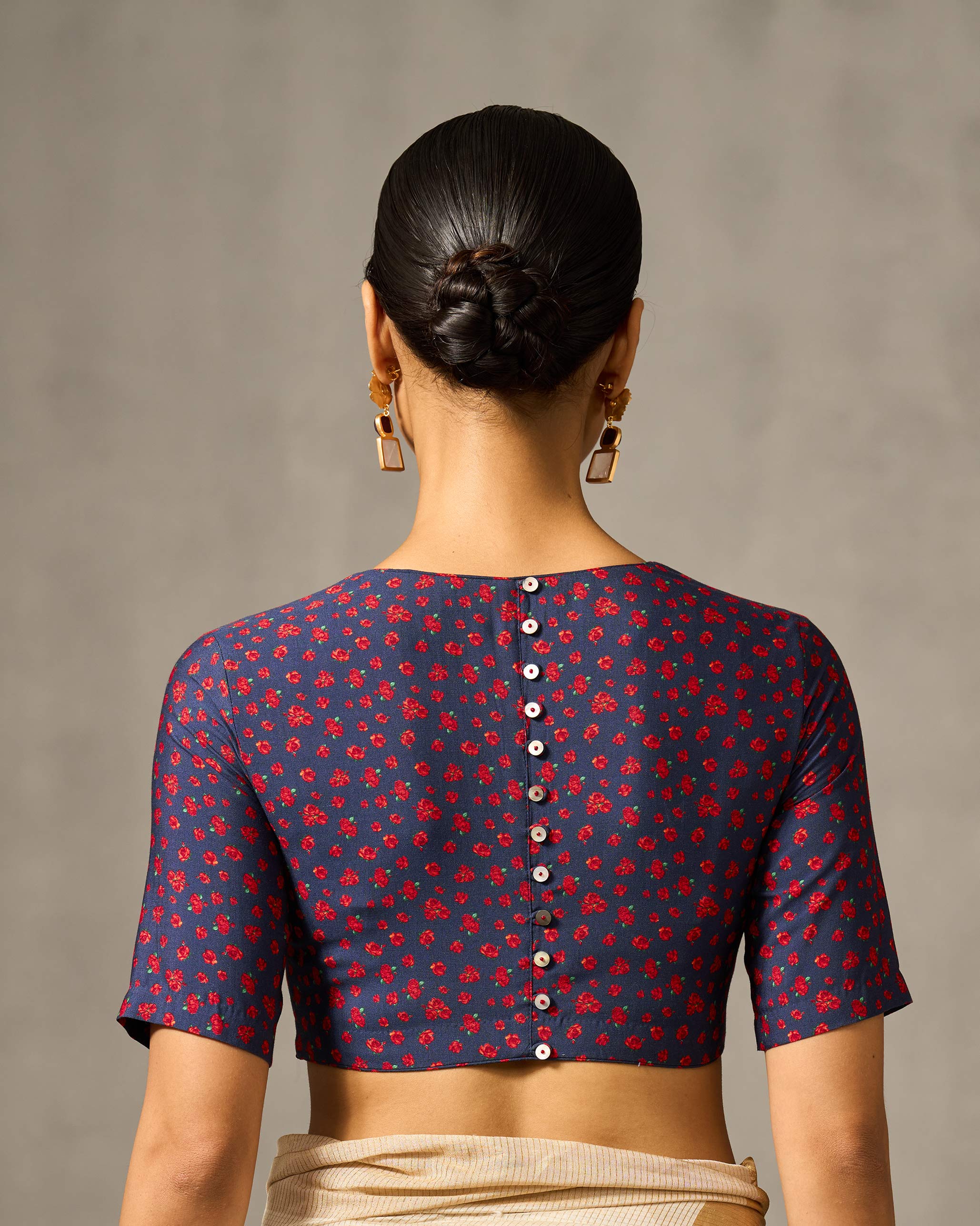 Sitara Blouse - Navy & Red Print - Image 2