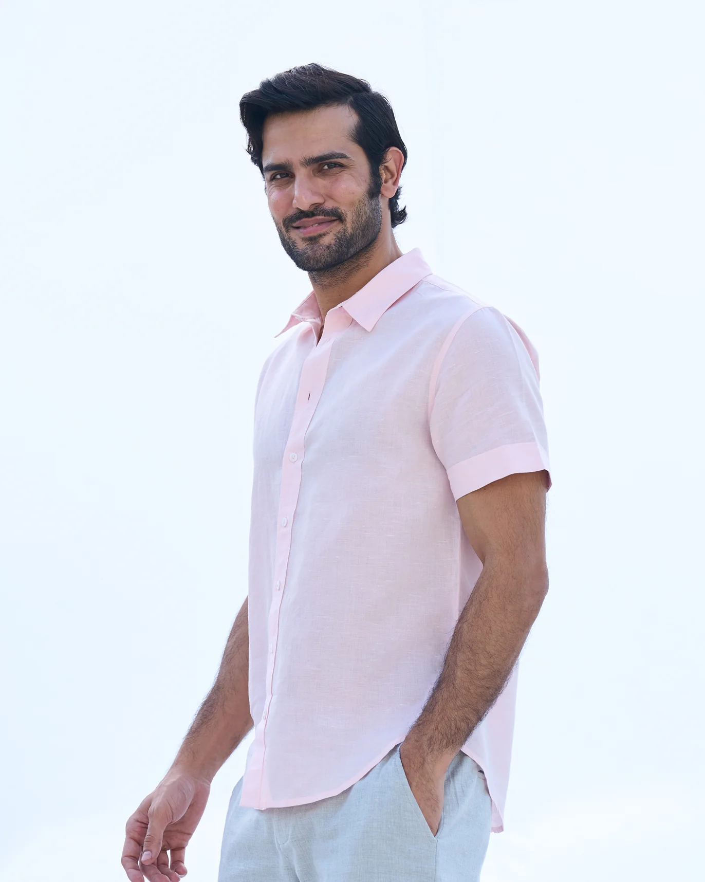 Slim Half Sleeve Shirt - Pink - Image 3