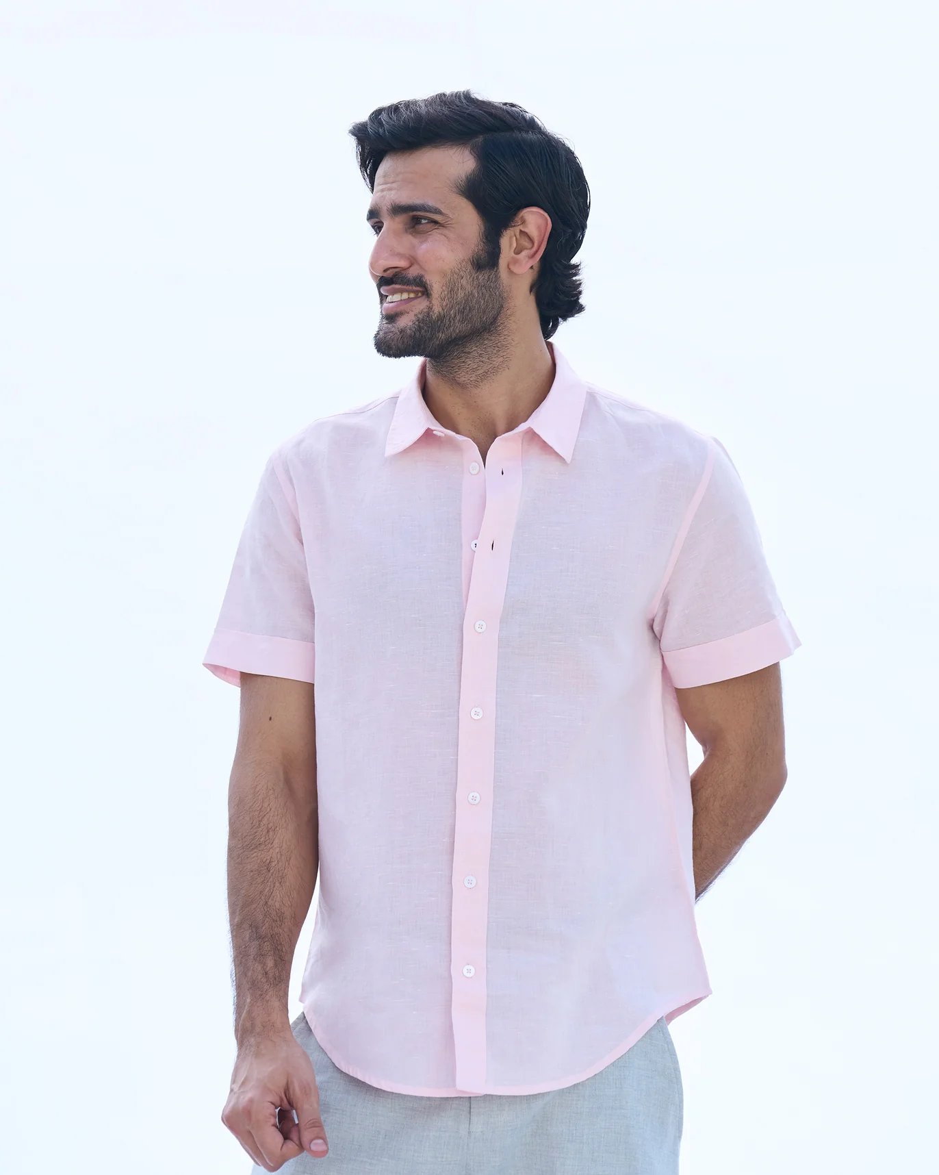 Slim Half Sleeve Shirt - Pink - Image 5