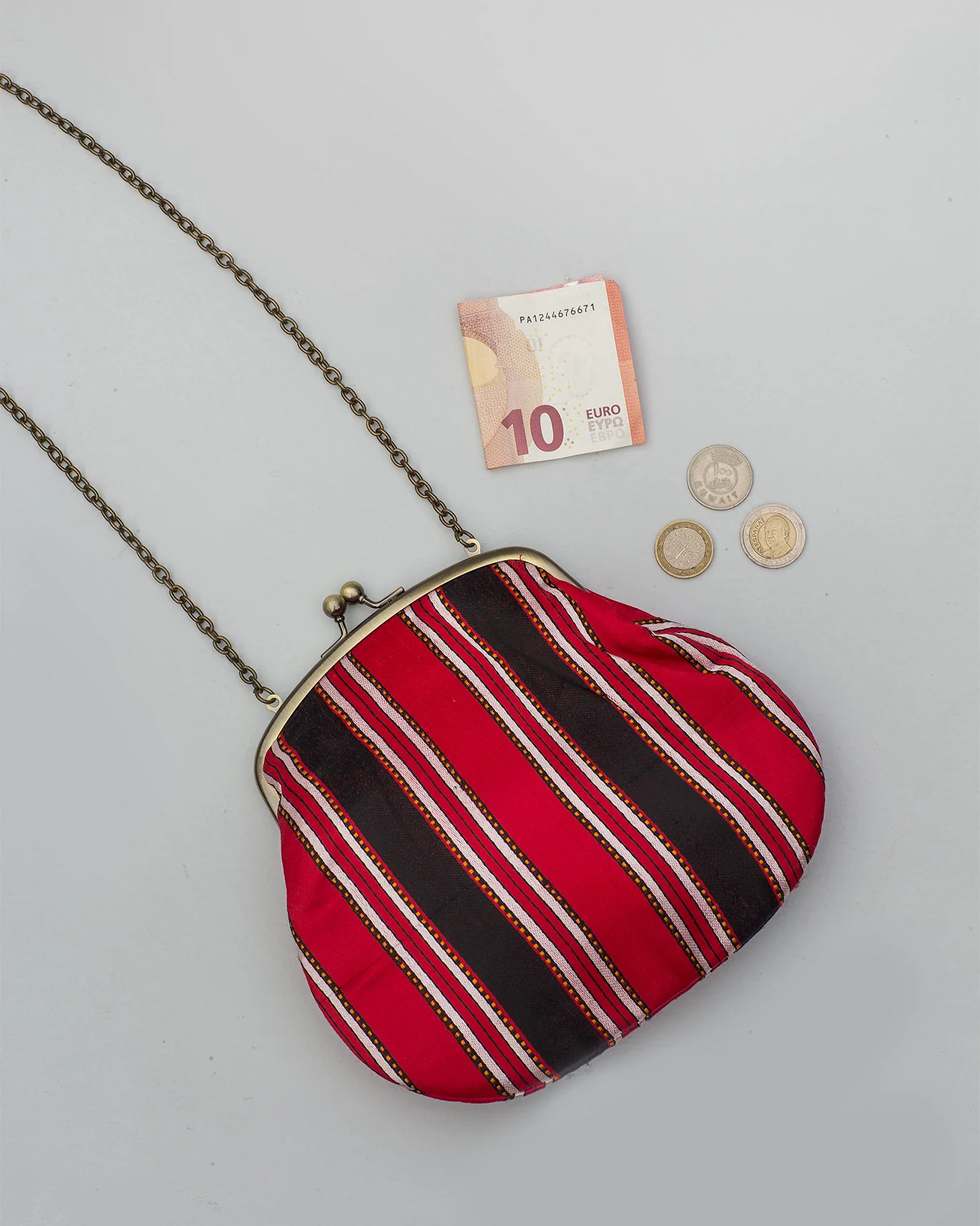 Sling Stripe Clutch - Red & Brown - Image 2