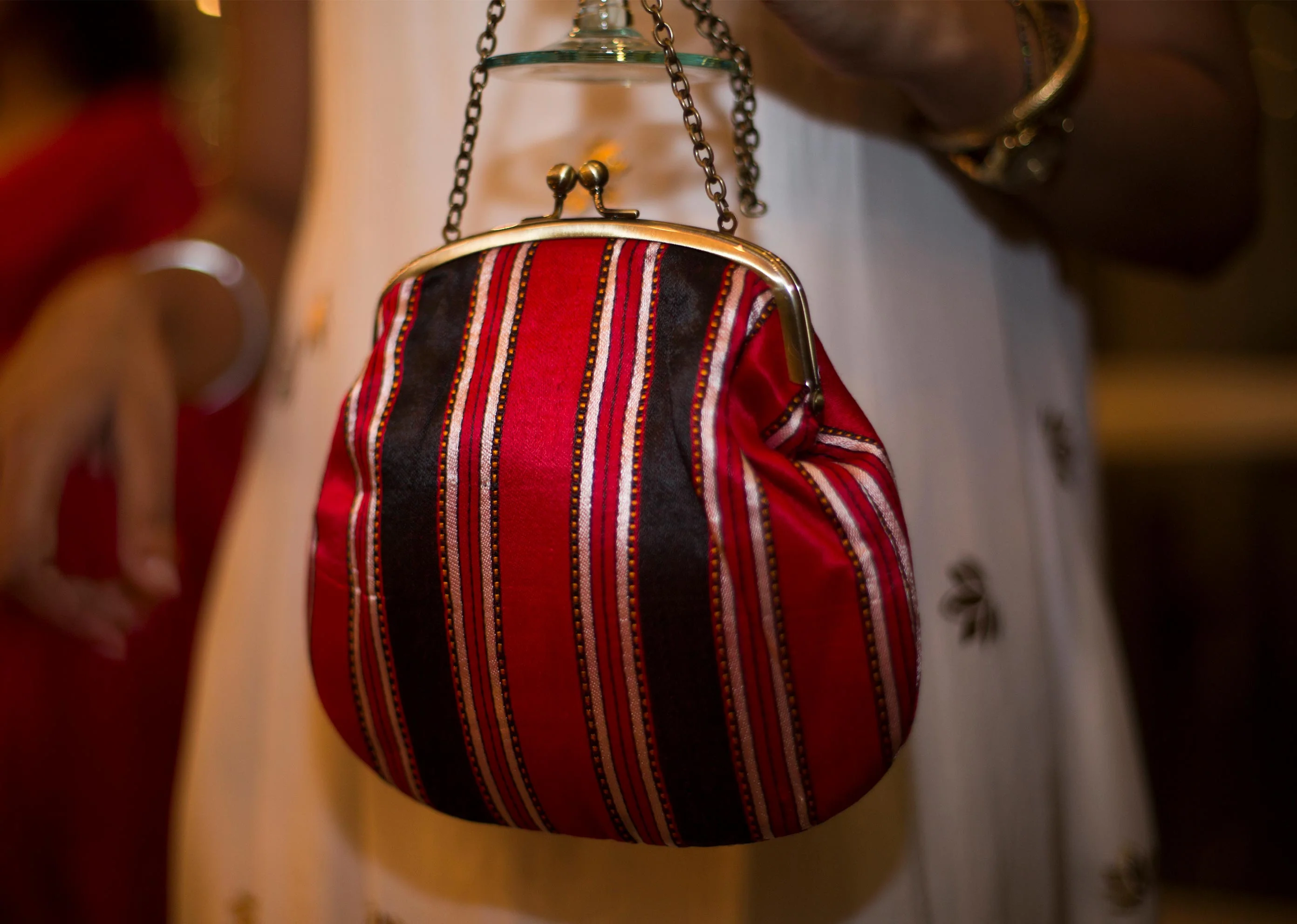 Sling Stripe Clutch - Red & Brown - Image 3