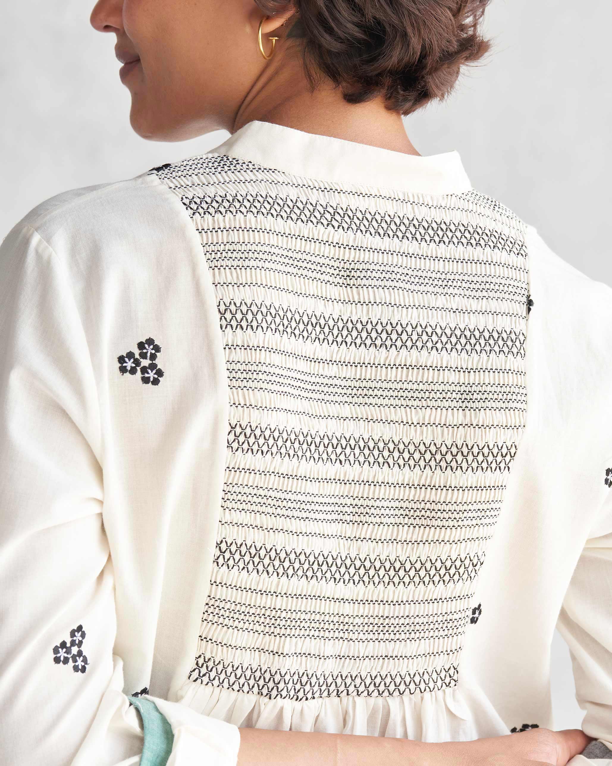Smocked Back Kurta - Ivory - Image 3