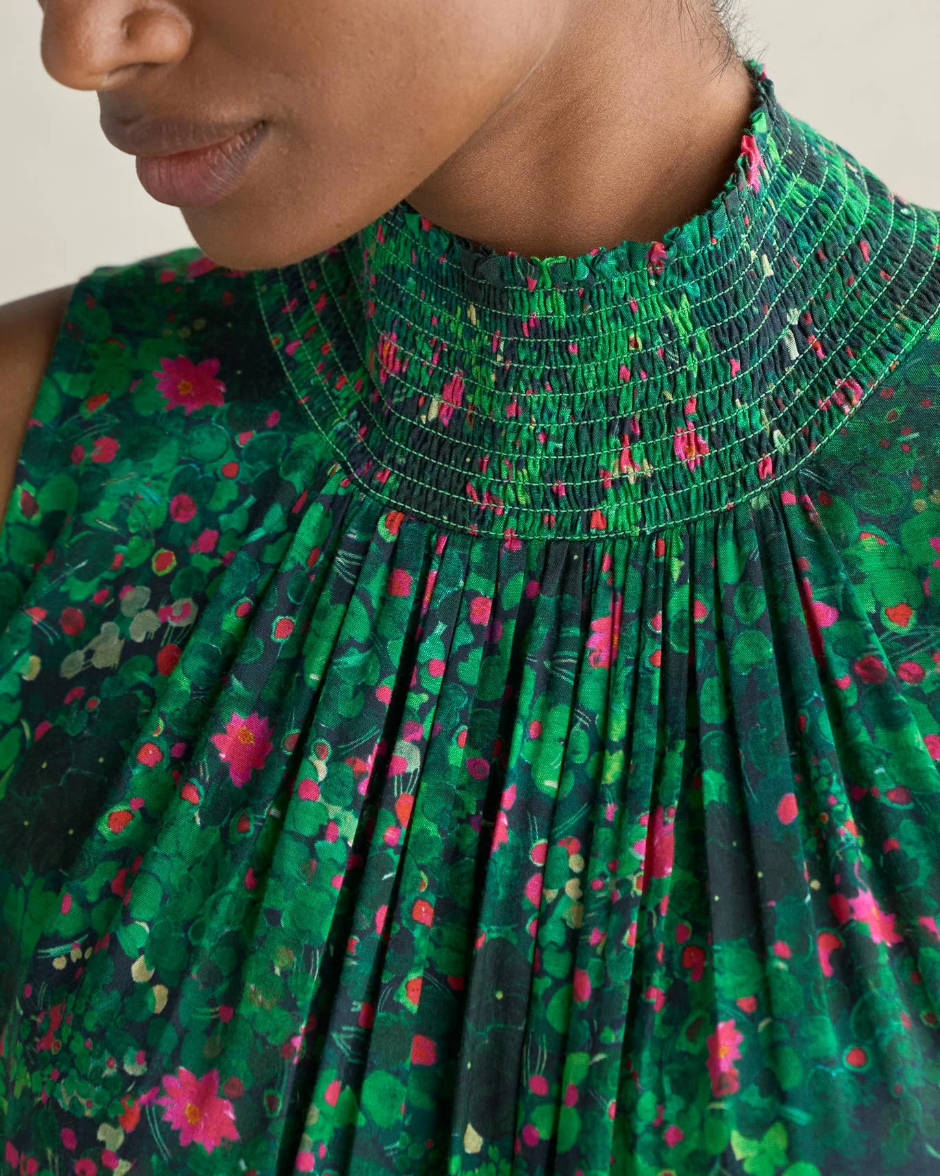 Smocked Neck Dress - Multi - Image 2