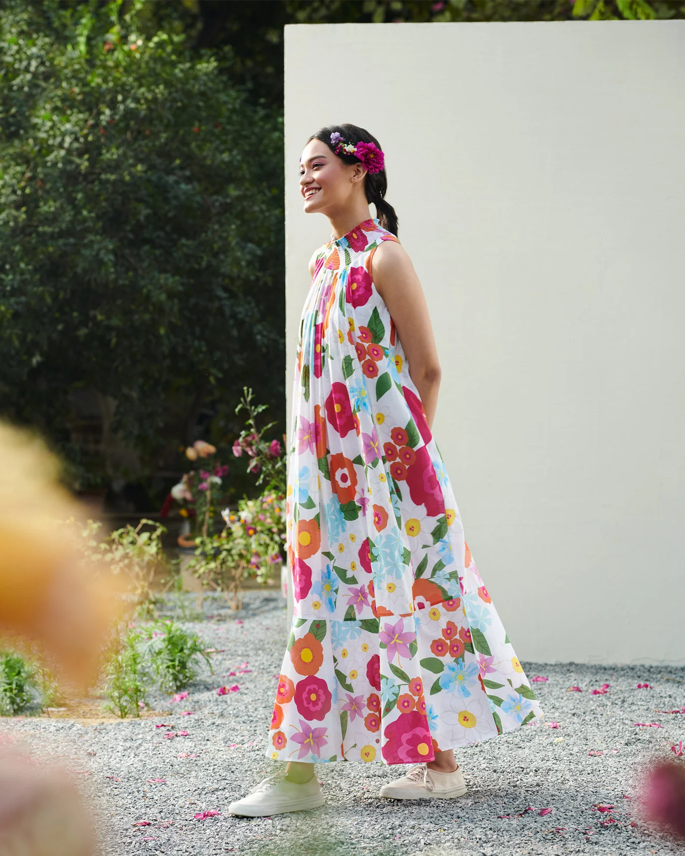 Smocked Neck Dress - Multi - Image 4