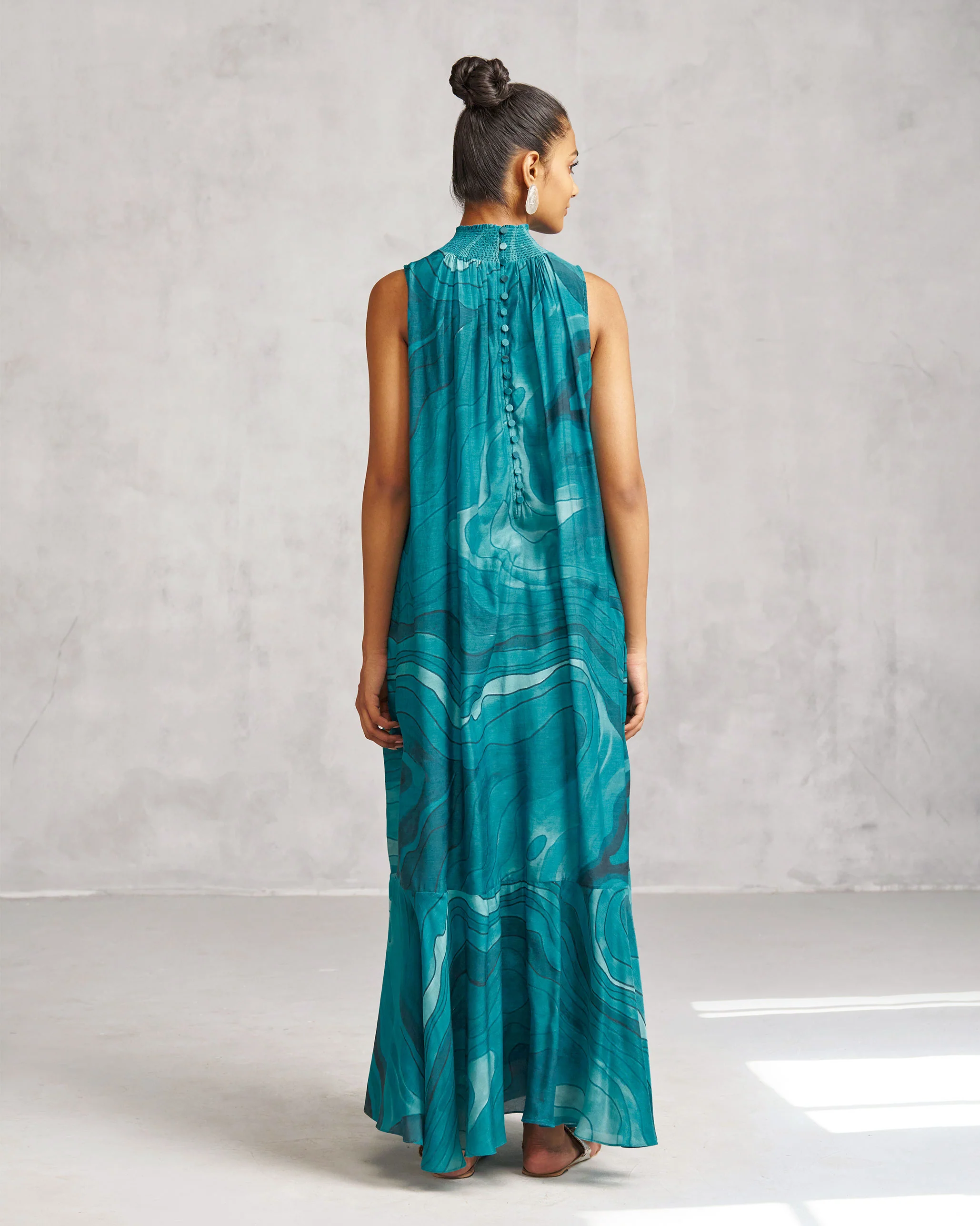 Smocked Neck Dress - Teal Tssxnb - Image 3