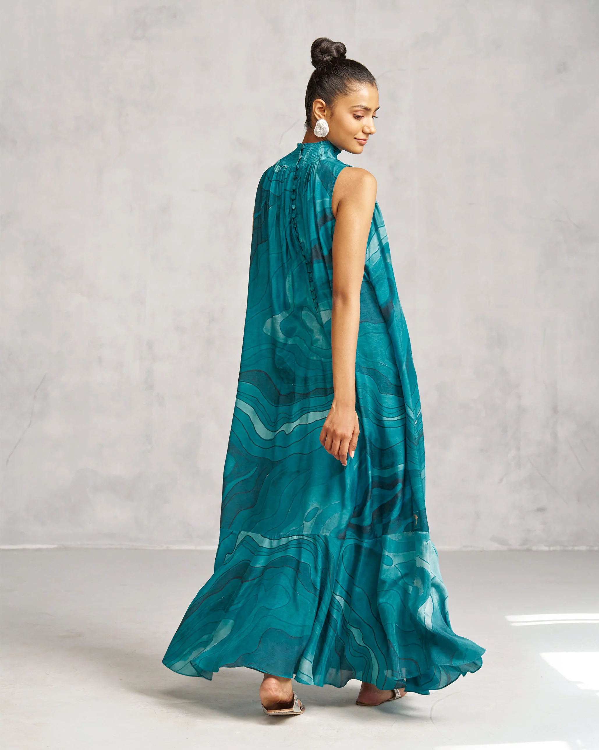 Smocked Neck Dress - Teal Tssxnb - Image 4